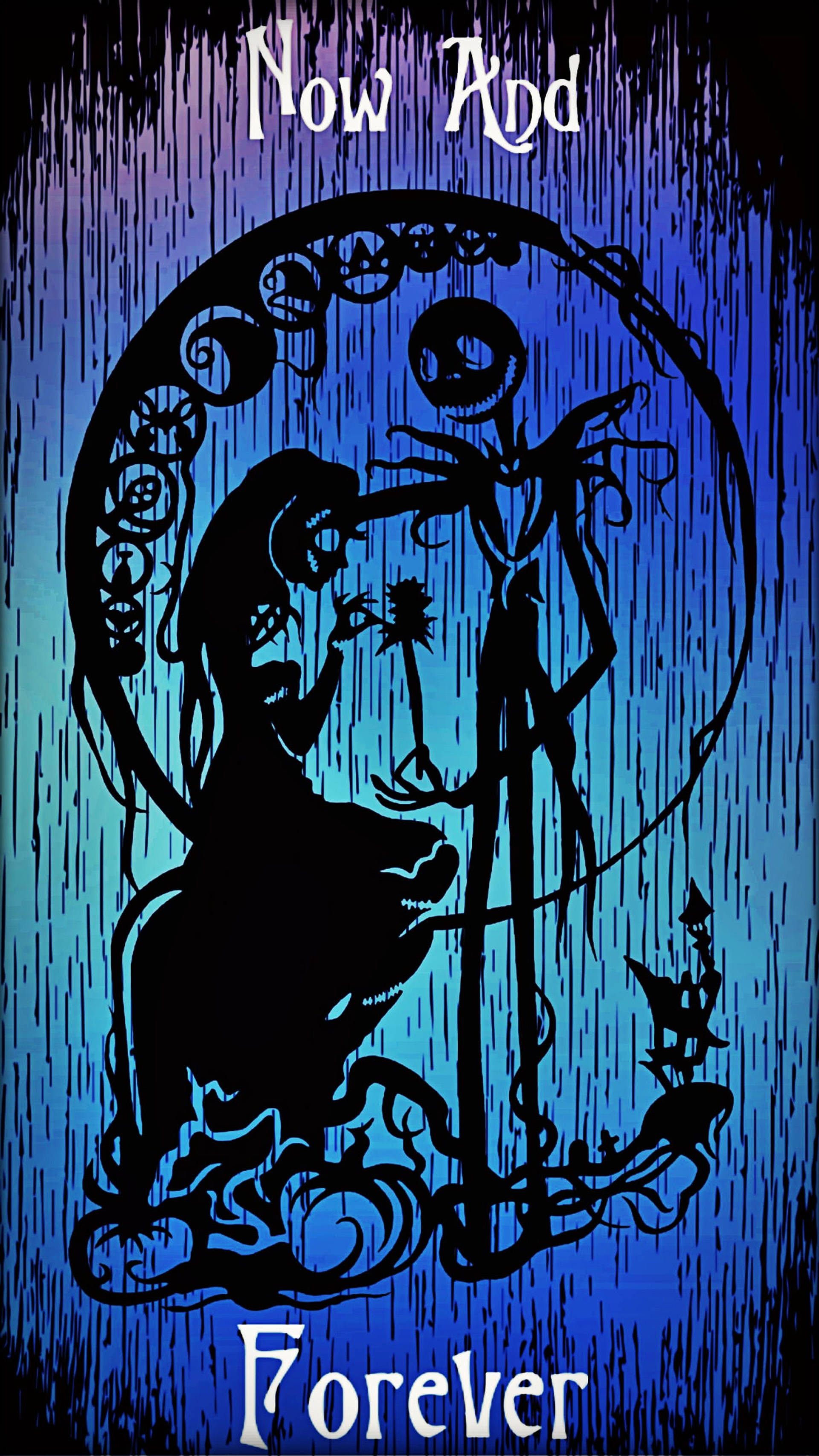 Jack And Sally, silhouette, ornate frame, 2K Phone Wallpaper