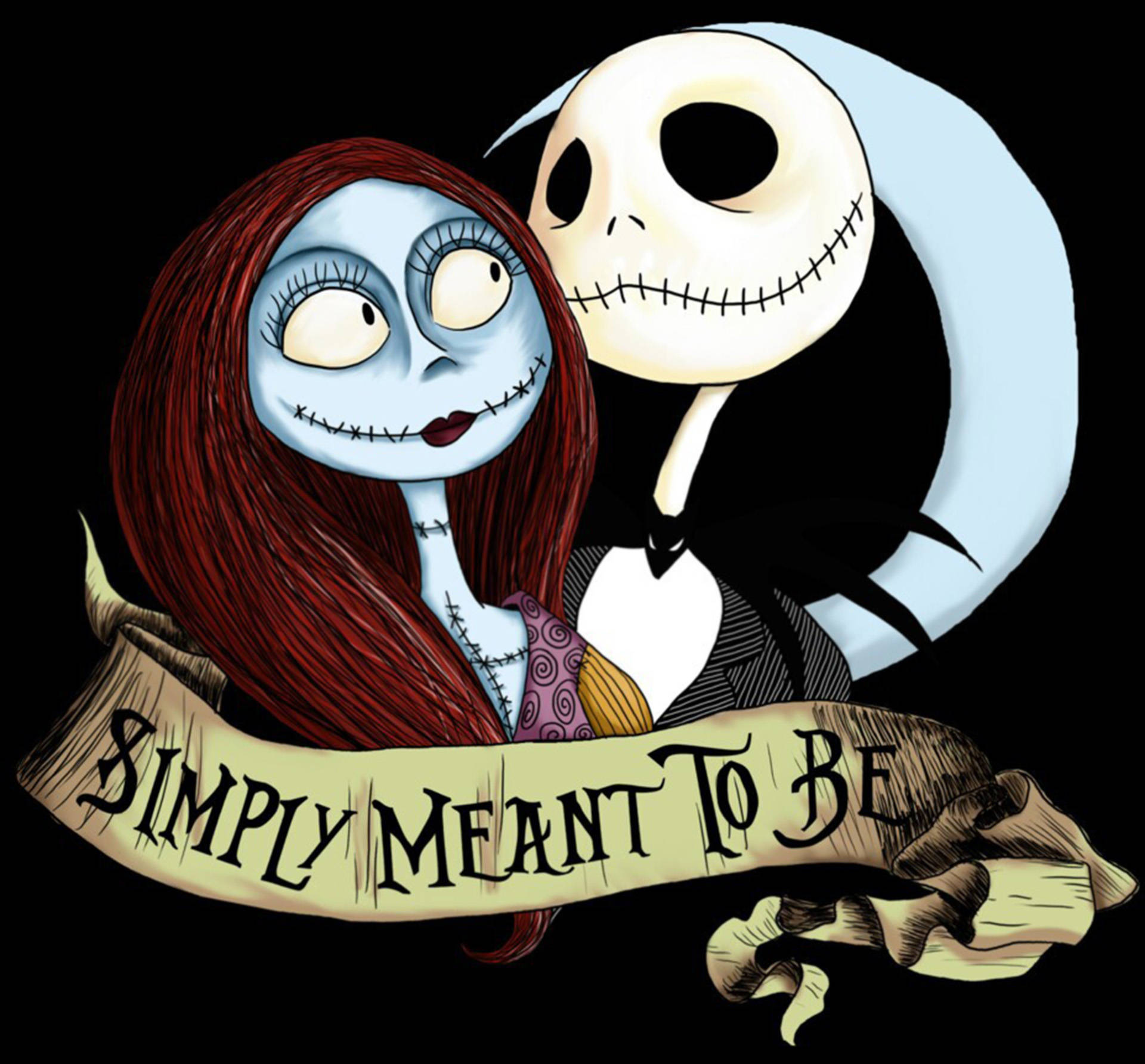 Jack And Sally, skeletal romantic couple, stitched faces, Full HD Desktop Wallpaper