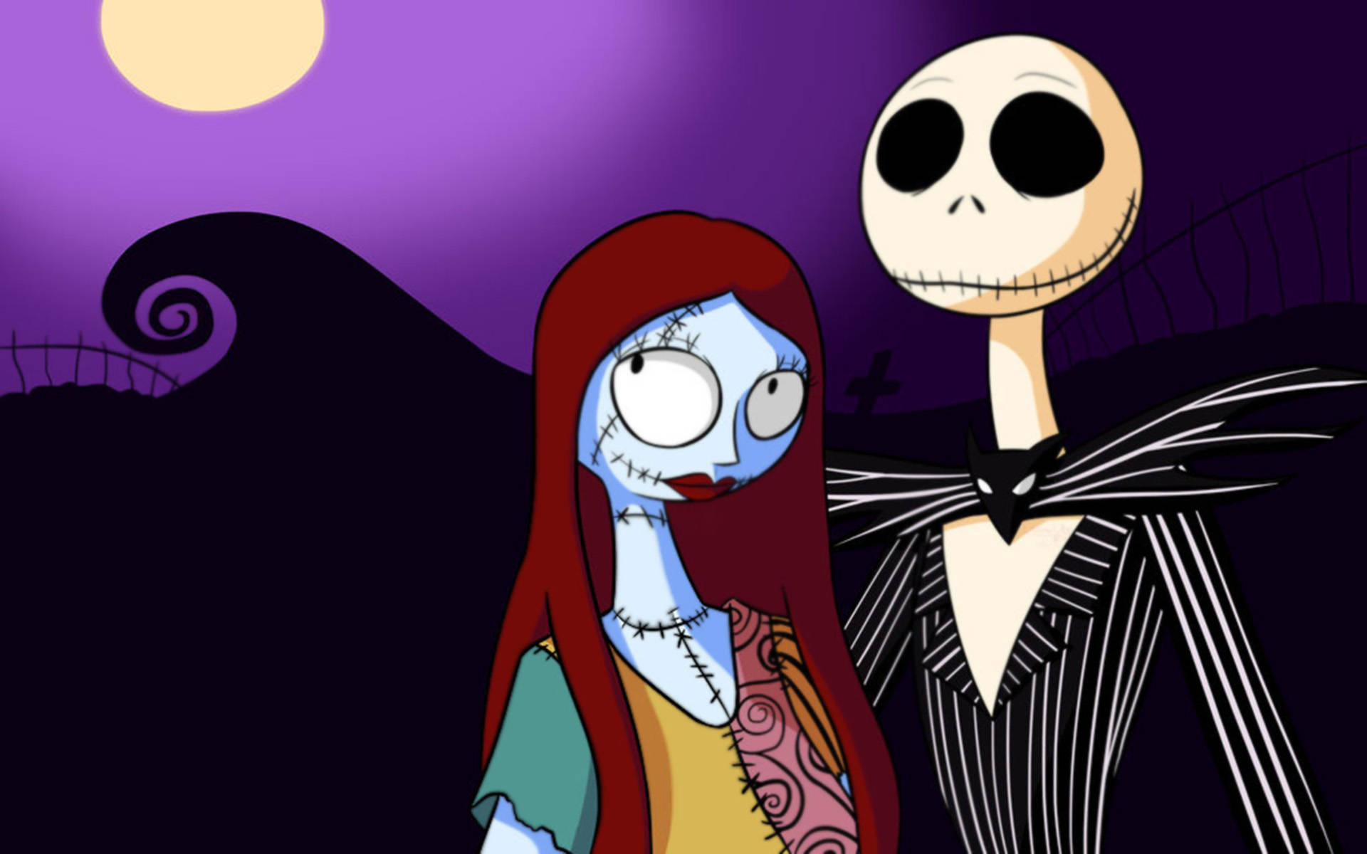 Jack And Sally, glowing moon, purple skies, Full HD Desktop Wallpaper