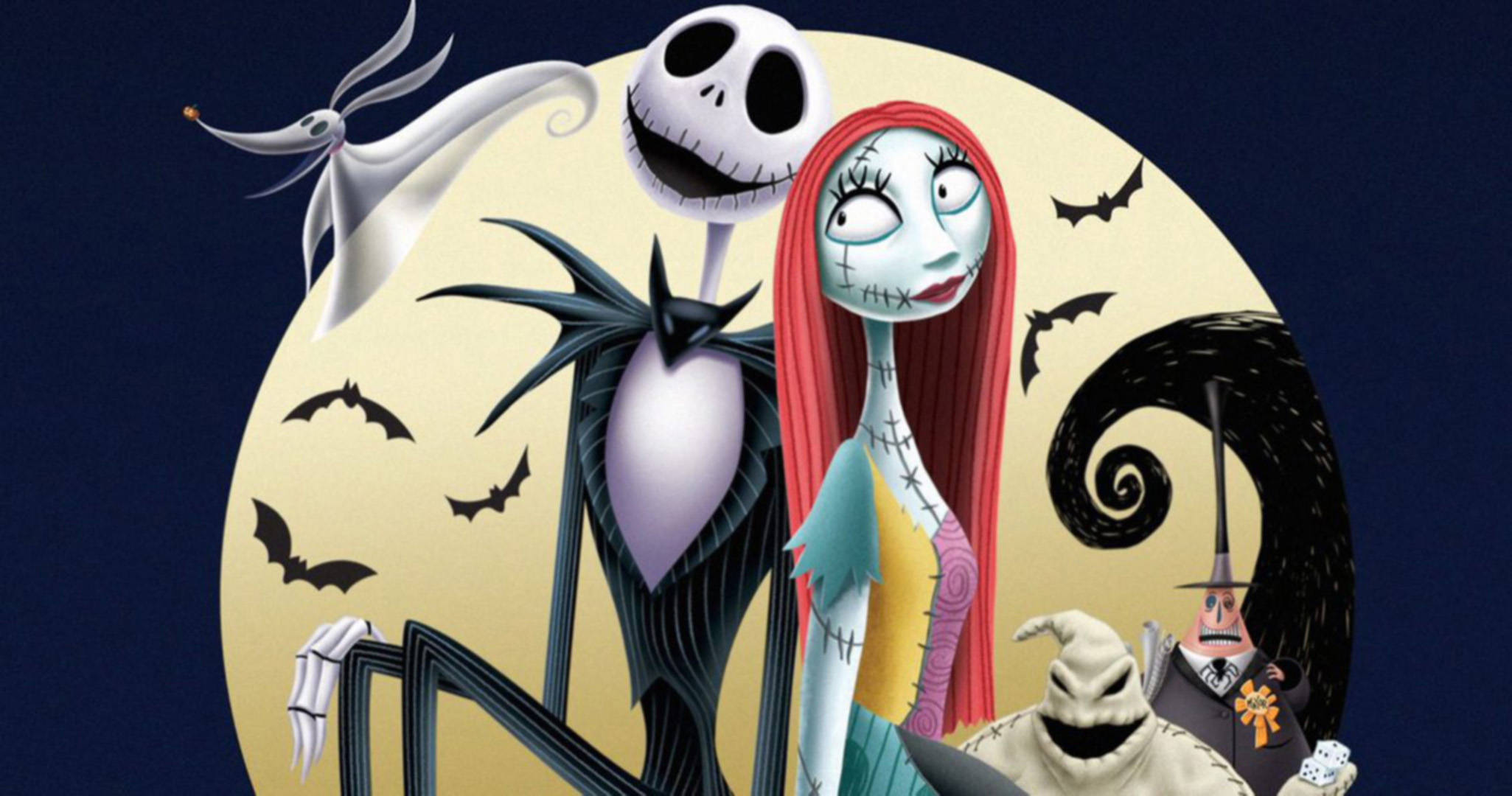Jack And Sally, full moon, bats, Full HD Desktop Wallpaper