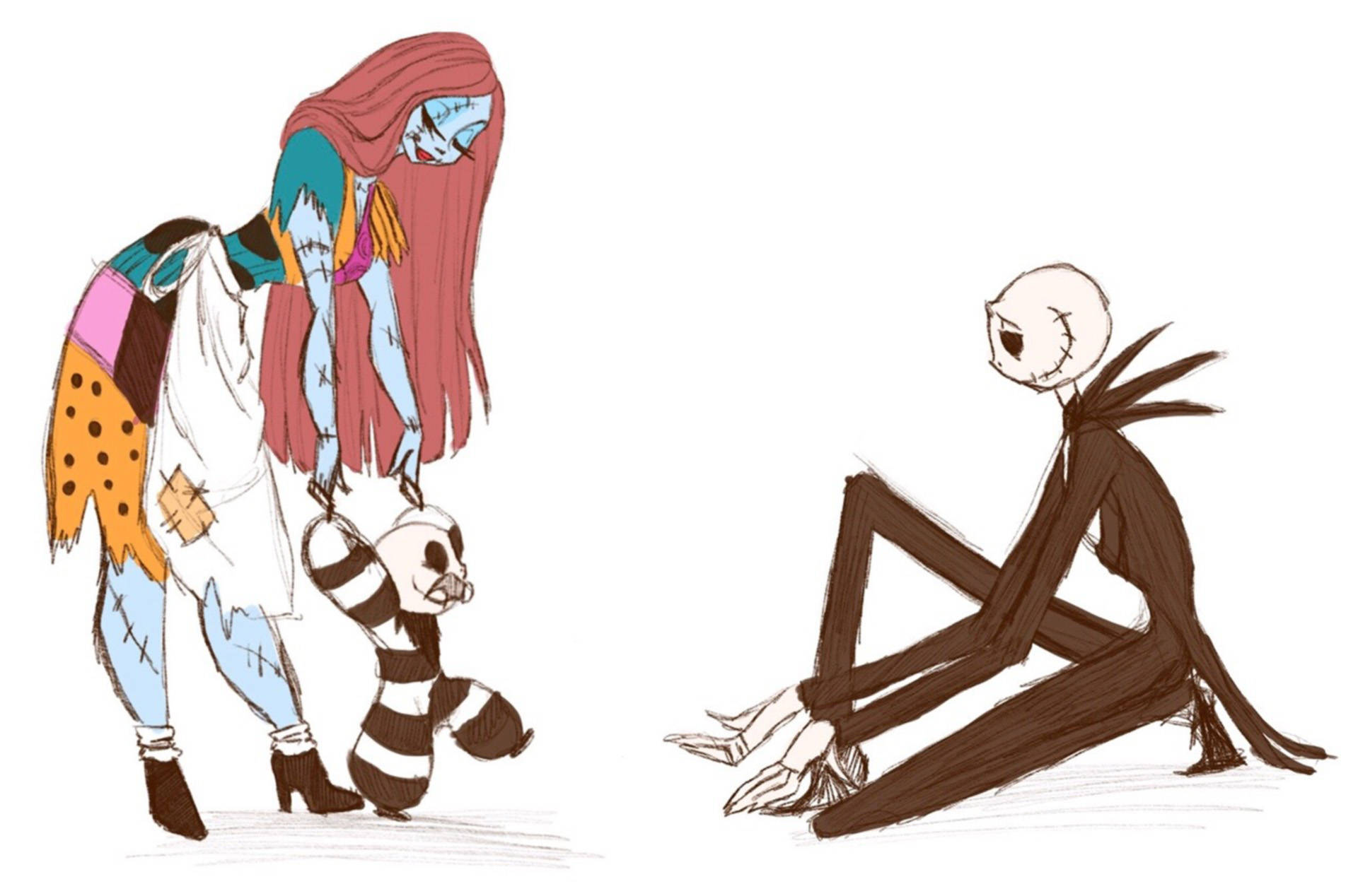 Jack And Sally, blue-skinned woman, red hair, Full HD Desktop Wallpaper