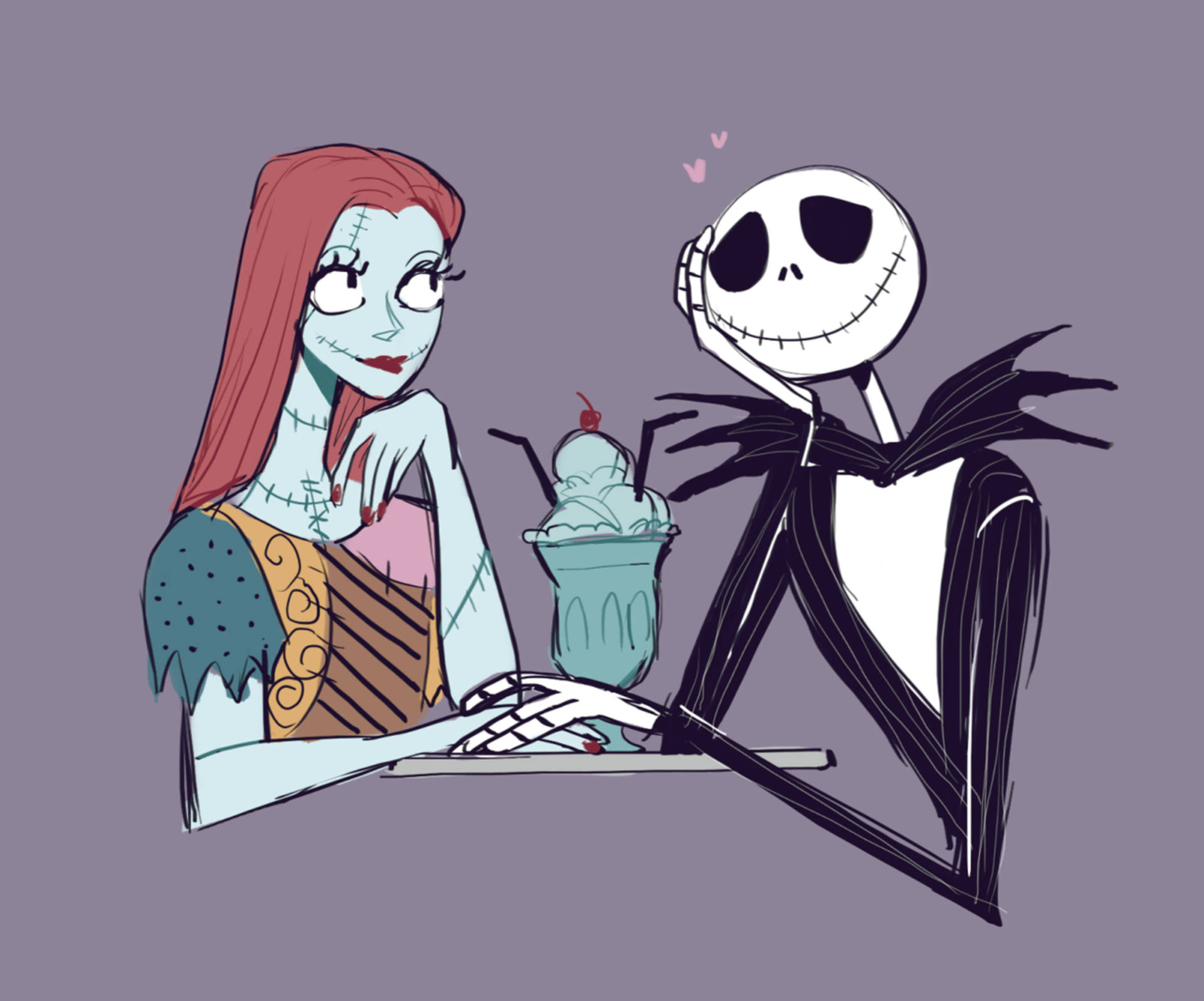 Jack And Sally, milkshake, hearts, Full HD Desktop Wallpaper