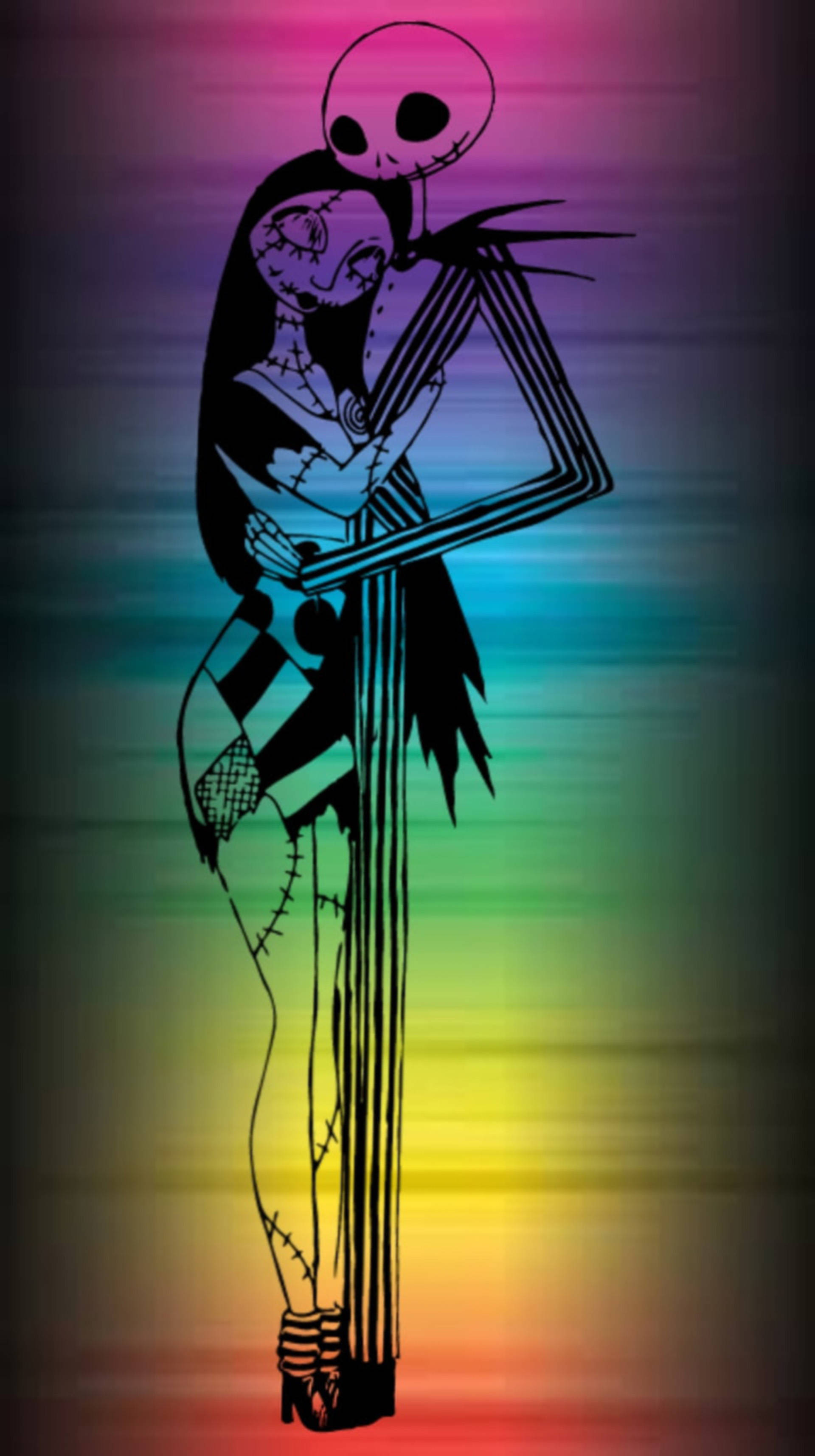Jack And Sally, rainbow, gradient background, 2K Phone Wallpaper