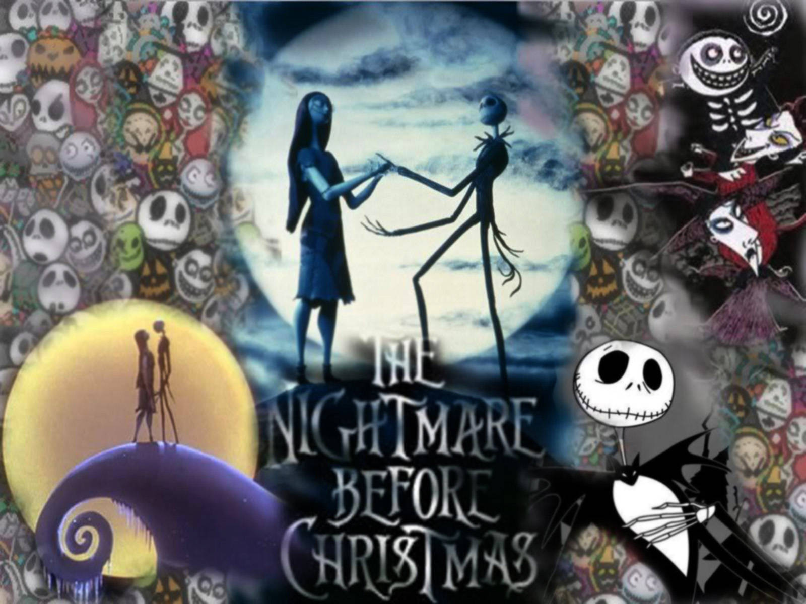 Jack And Sally, full moon, Halloween-themed characters, HD Desktop Wallpaper