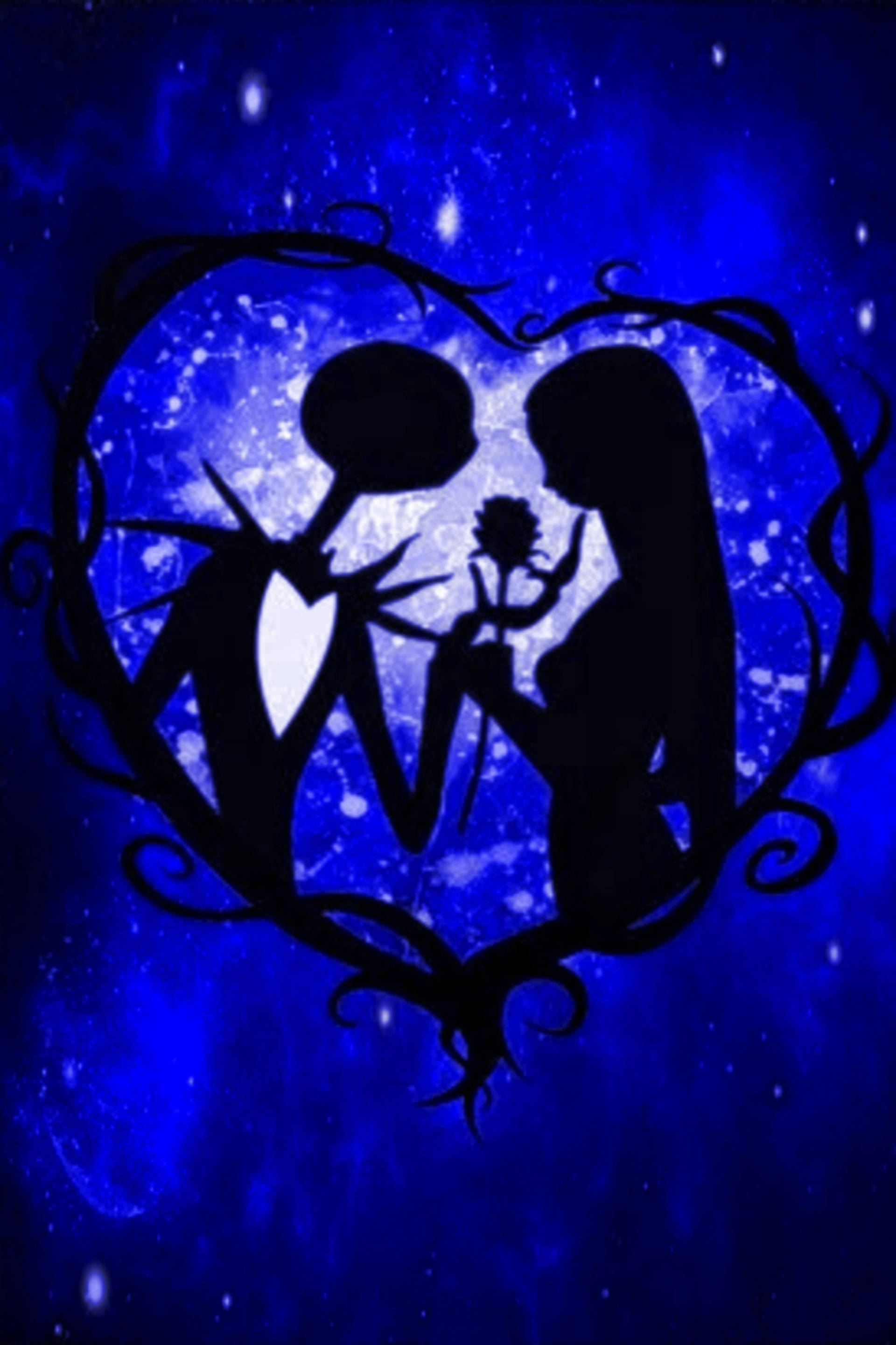 Jack And Sally, blue aesthetic, heart-shaped frame, 2K Phone Wallpaper