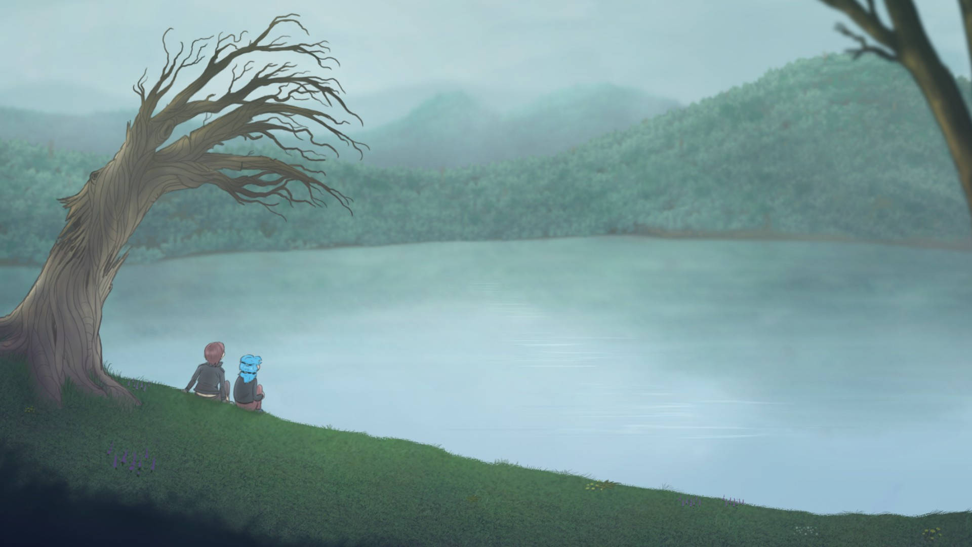 Sally Face, lake, gnarled tree, Full HD Desktop Wallpaper