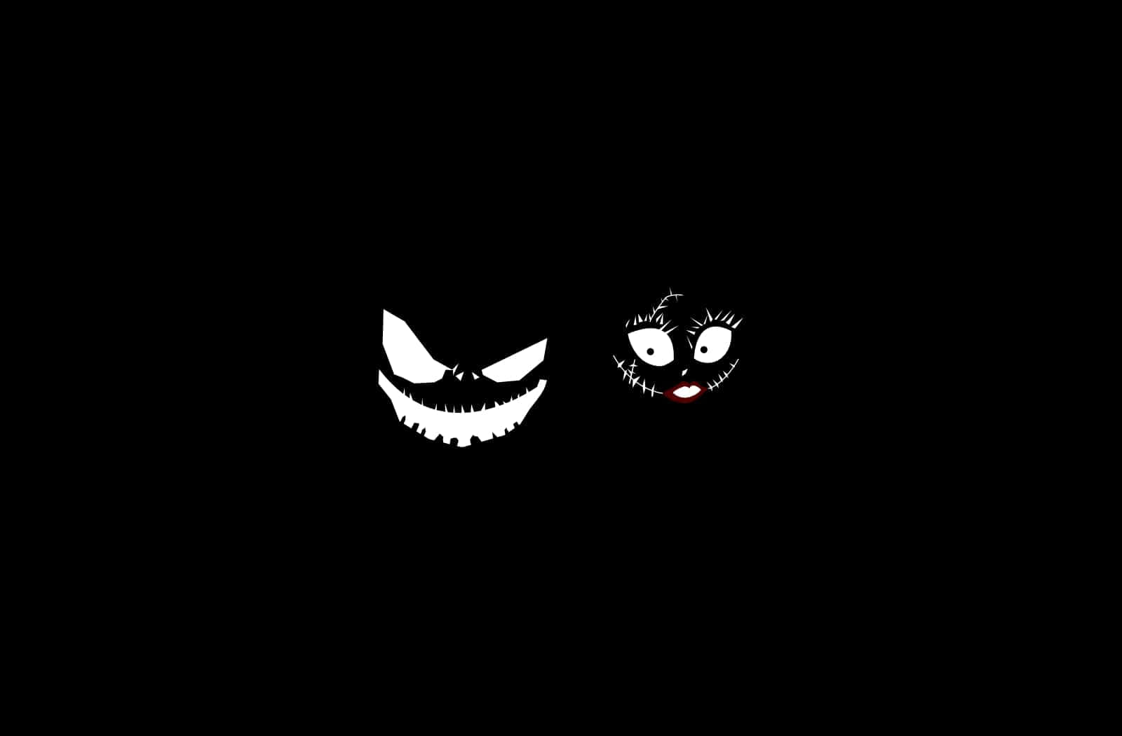 Jack And Sally, white cartoon faces, jagged teeth, HD Desktop Wallpaper