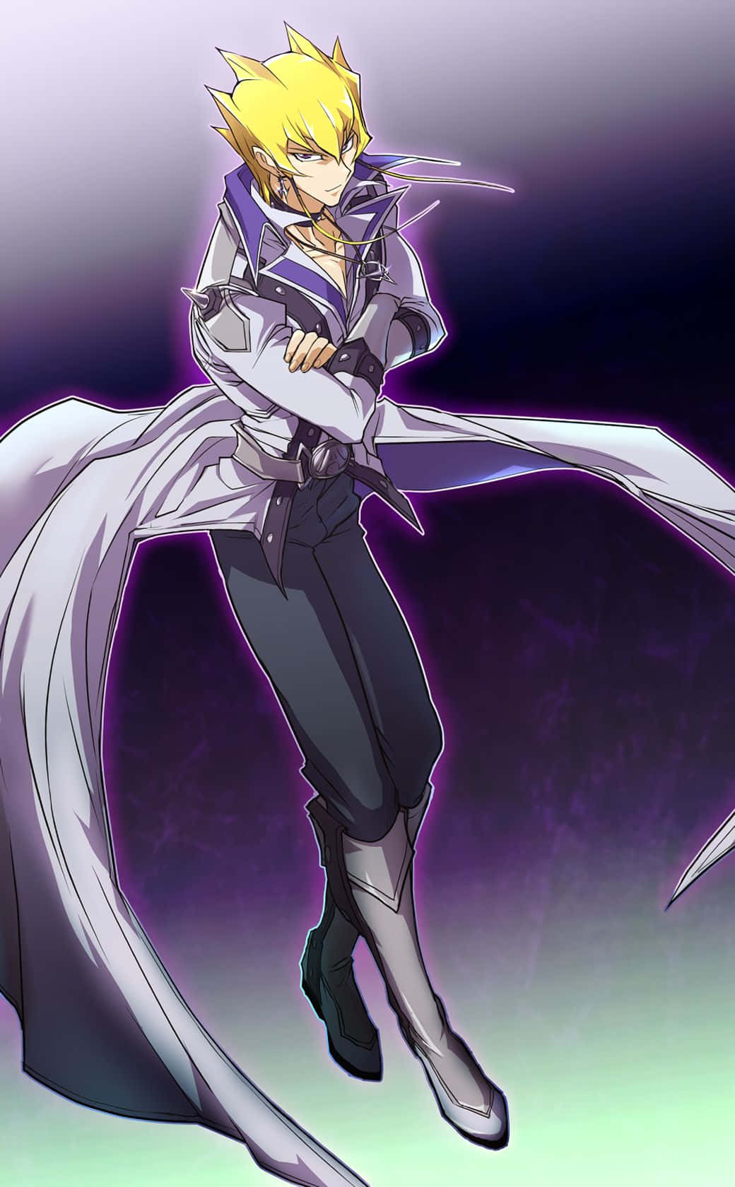Jack Atlas, spiky blonde hair, long white coat, HD Phone Wallpaper