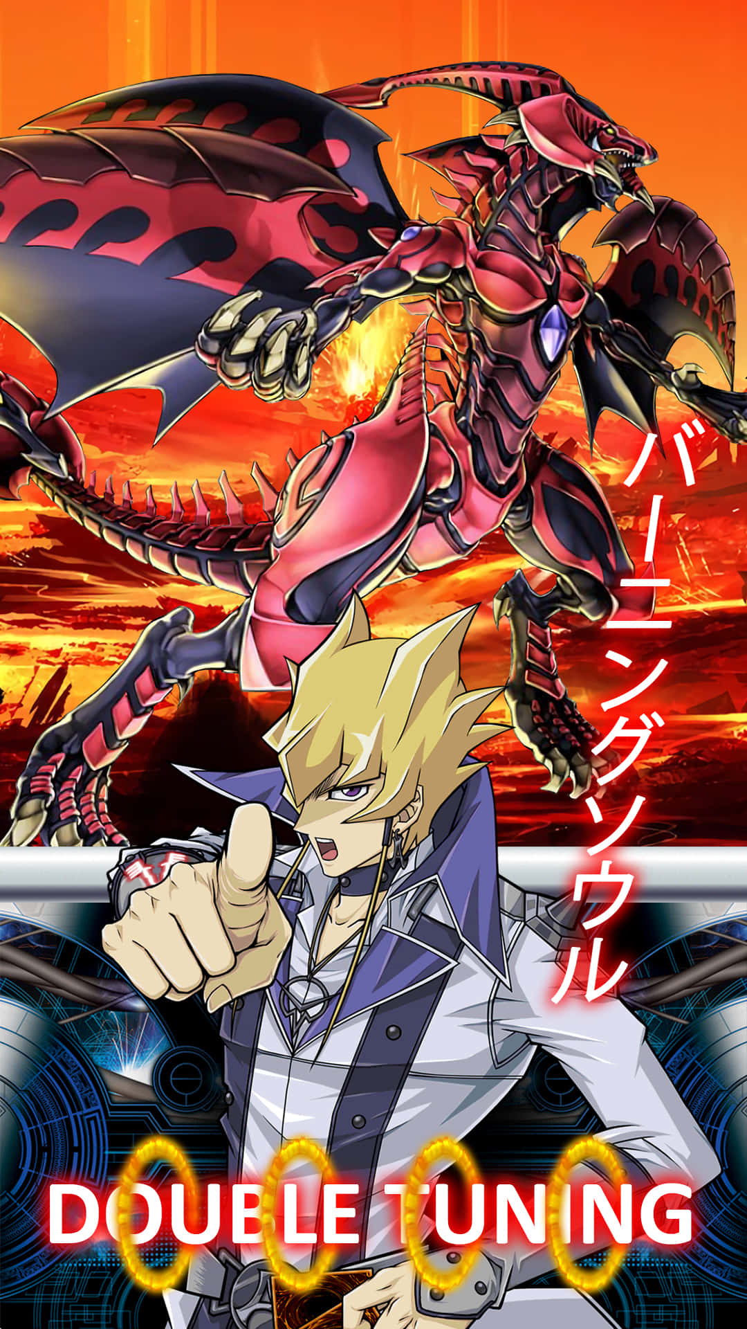 Jack Atlas, red dragon, fiery orange sky, Full HD Phone Wallpaper