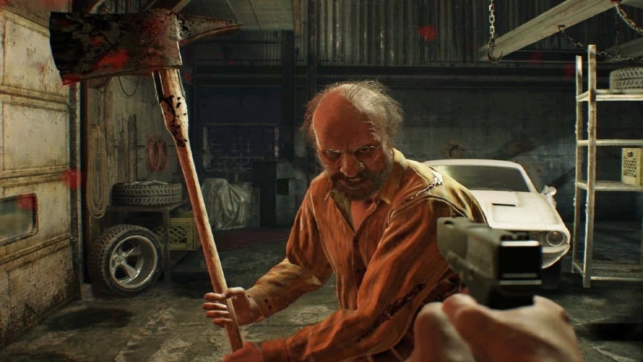 Jack Baker, orange jumpsuit, bloodied axe, HD Desktop Wallpaper