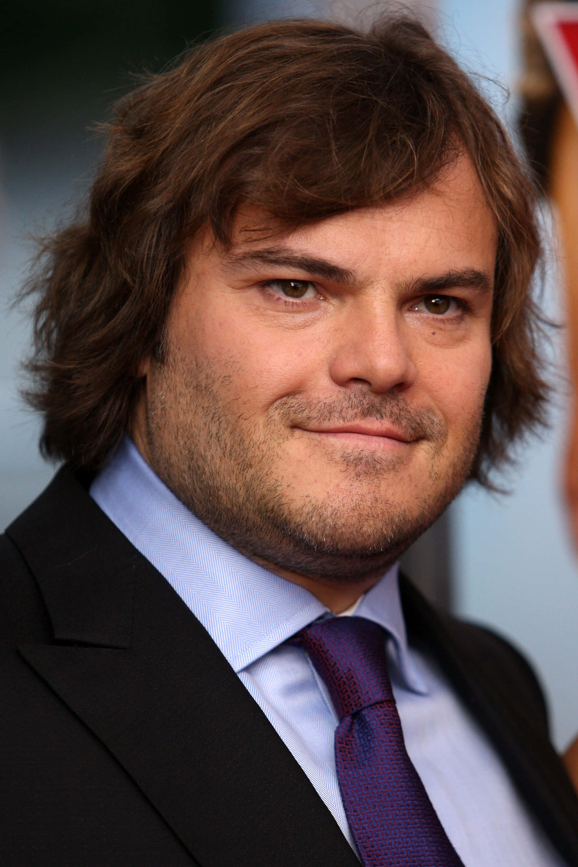 Jack Black, black suit, purple tie, 2K Phone Wallpaper