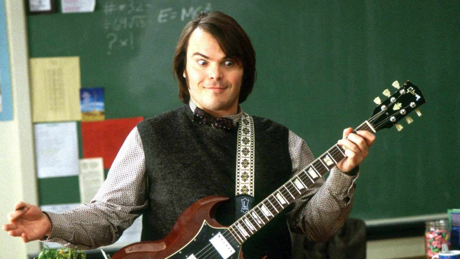 jack black, electric guitar, chalkboard, HD Desktop Wallpaper