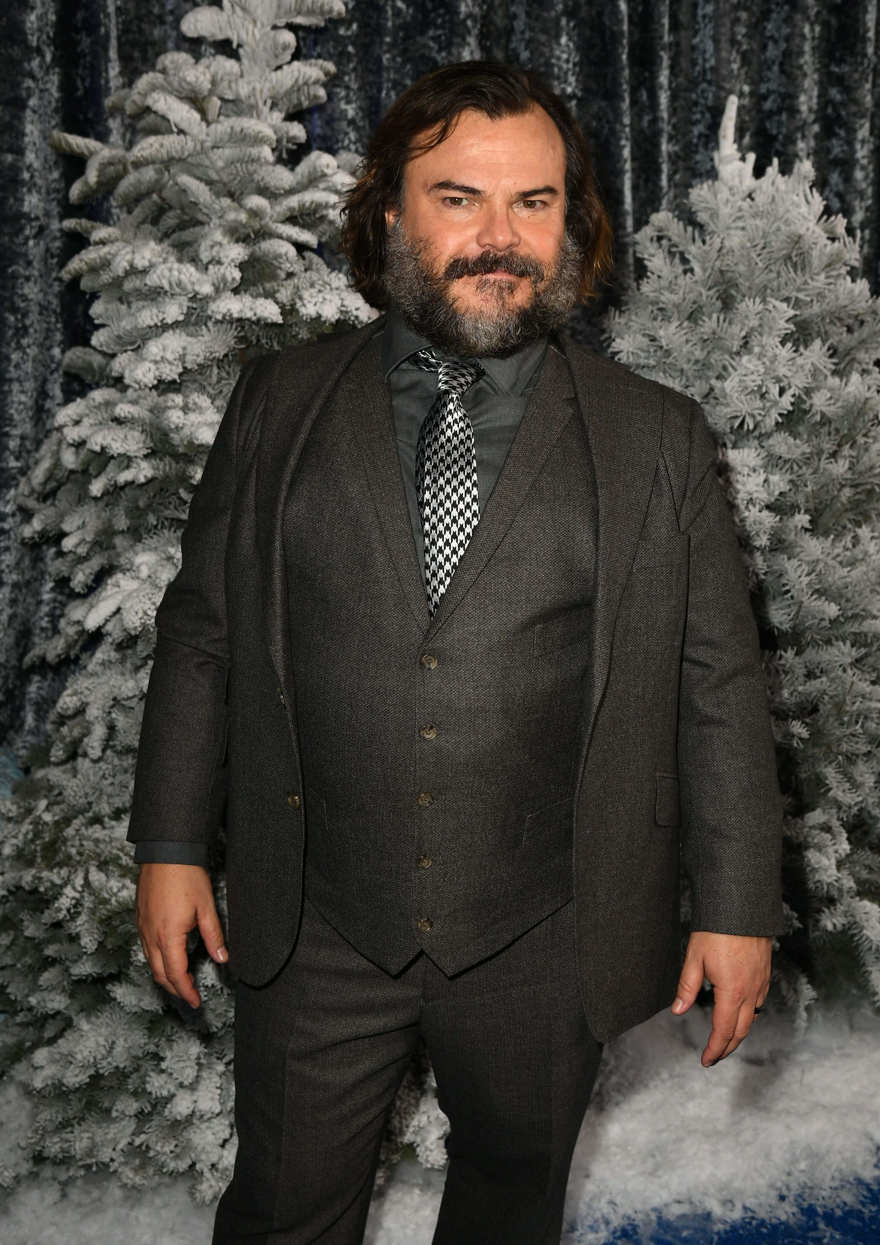 Jack Black, dark suit, full beard, 4K Phone Wallpaper