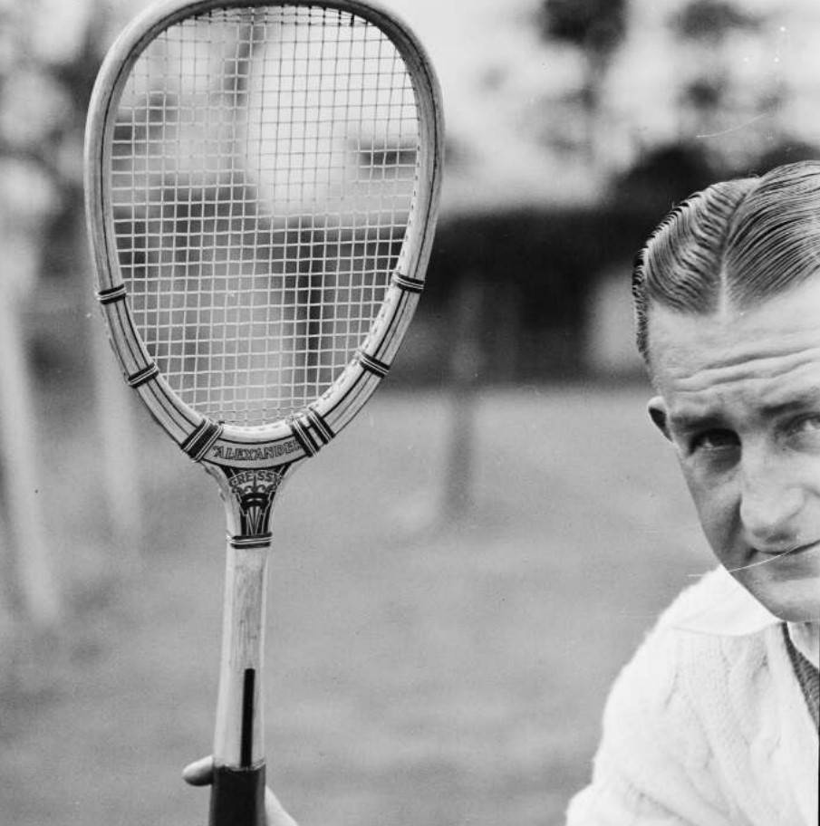 Jack Crawford, tennis racket, vintage black and white portrait, SD Phone Wallpaper