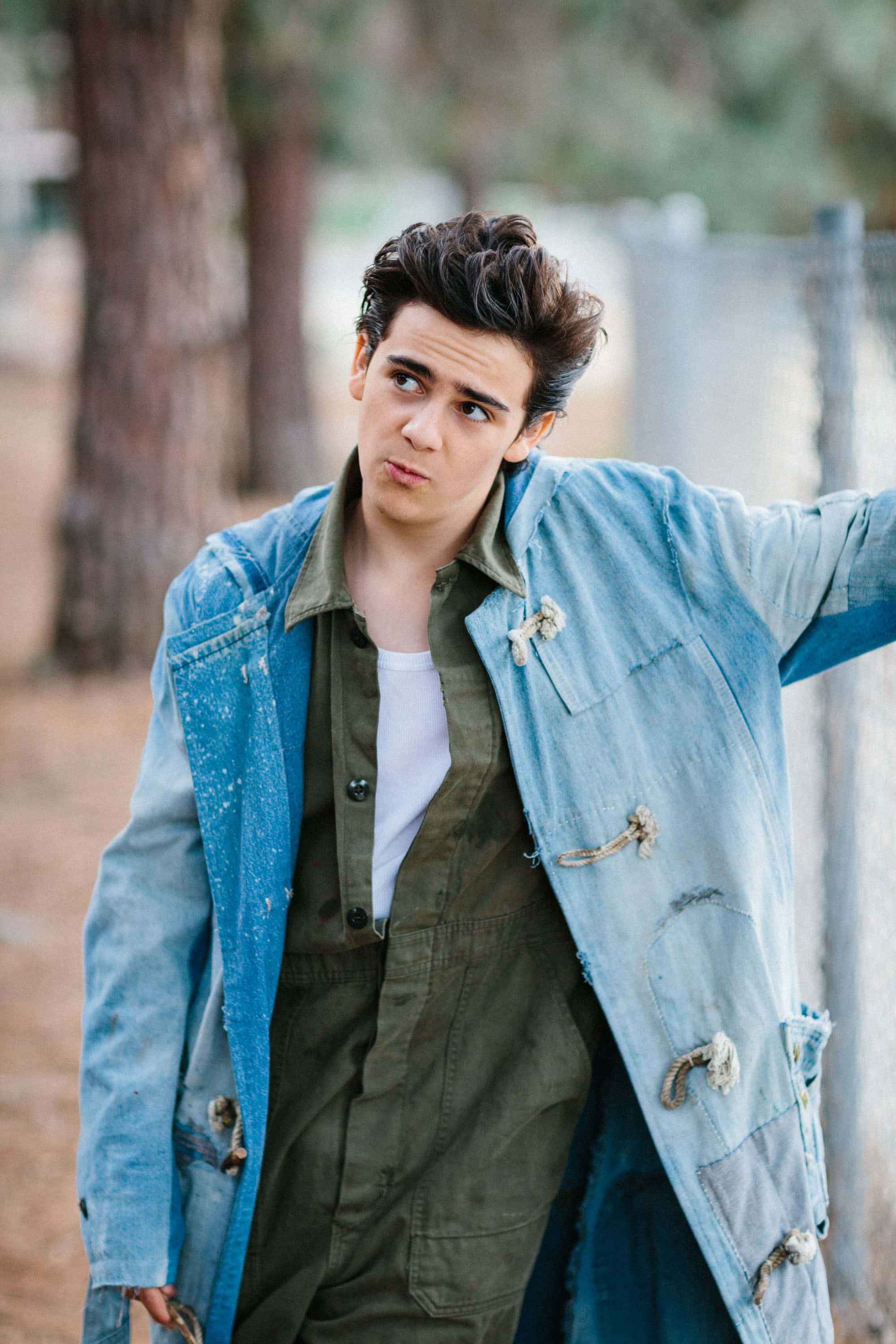 Jack Dylan Grazer, distressed denim jacket, green overalls, 2K Phone Wallpaper