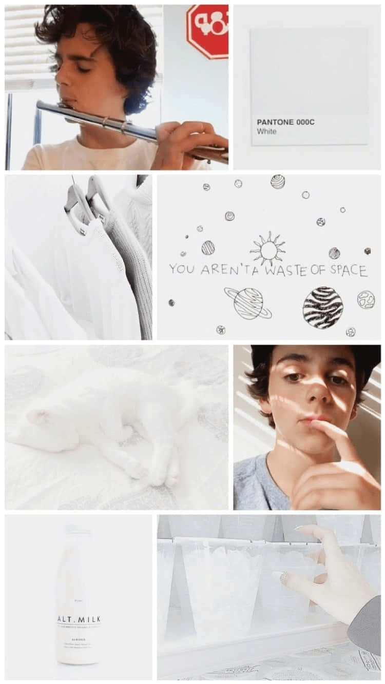 Jack Dylan Grazer, white-themed collage, boy playing flute, HD Phone Wallpaper
