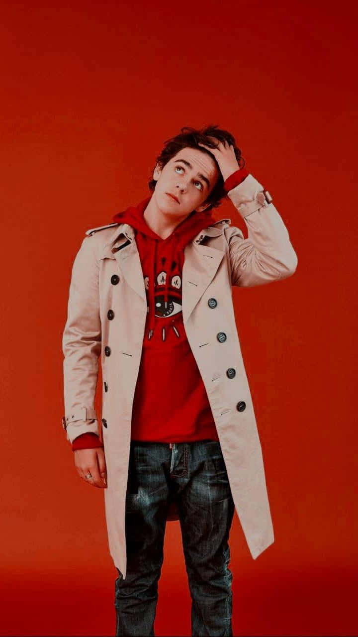 Jack Dylan Grazer, beige trench coat, red hoodie, HD Phone Wallpaper