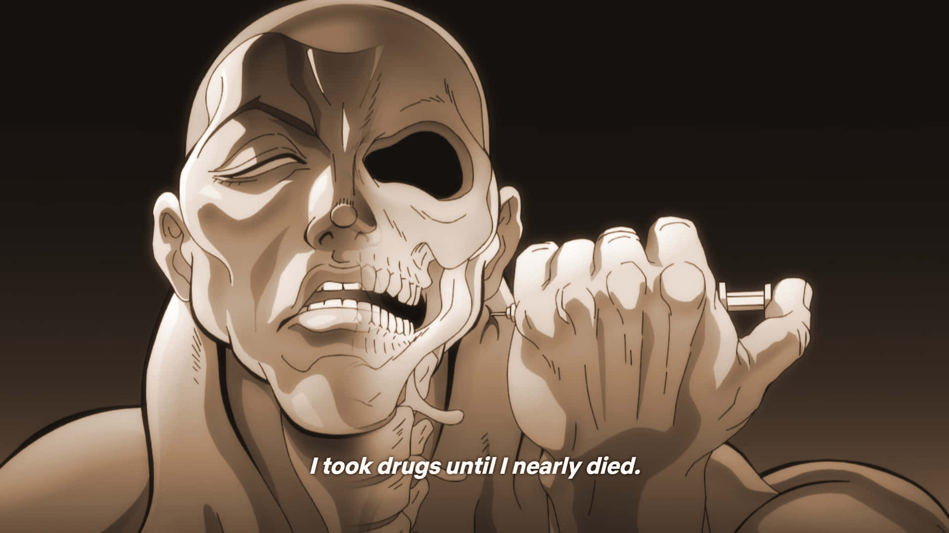 Jack Hanma, skeletal grimace, syringe, Full HD Desktop Wallpaper