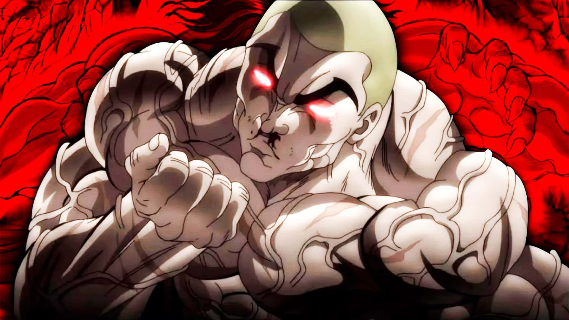 Jack Hanma, glowing red eyes, shaved head, Full HD Desktop Wallpaper