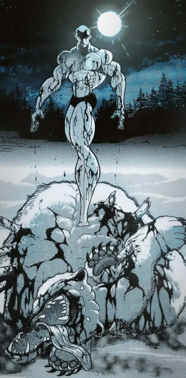 Jack Hanma, moonlit sky, slain monstrous beast, HD Phone Wallpaper