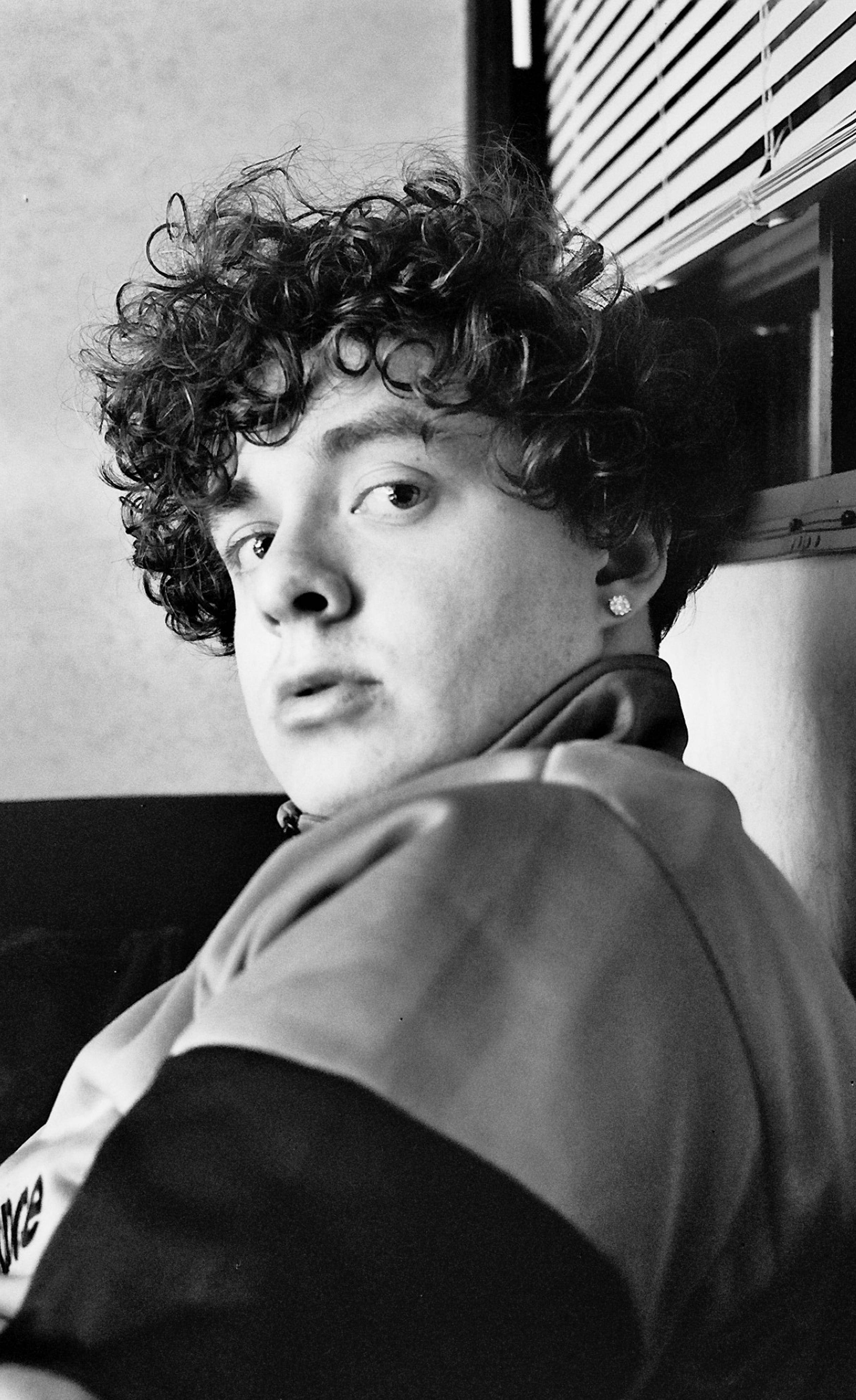 Jack Harlow, black and white, curly hair, 4K Phone Wallpaper