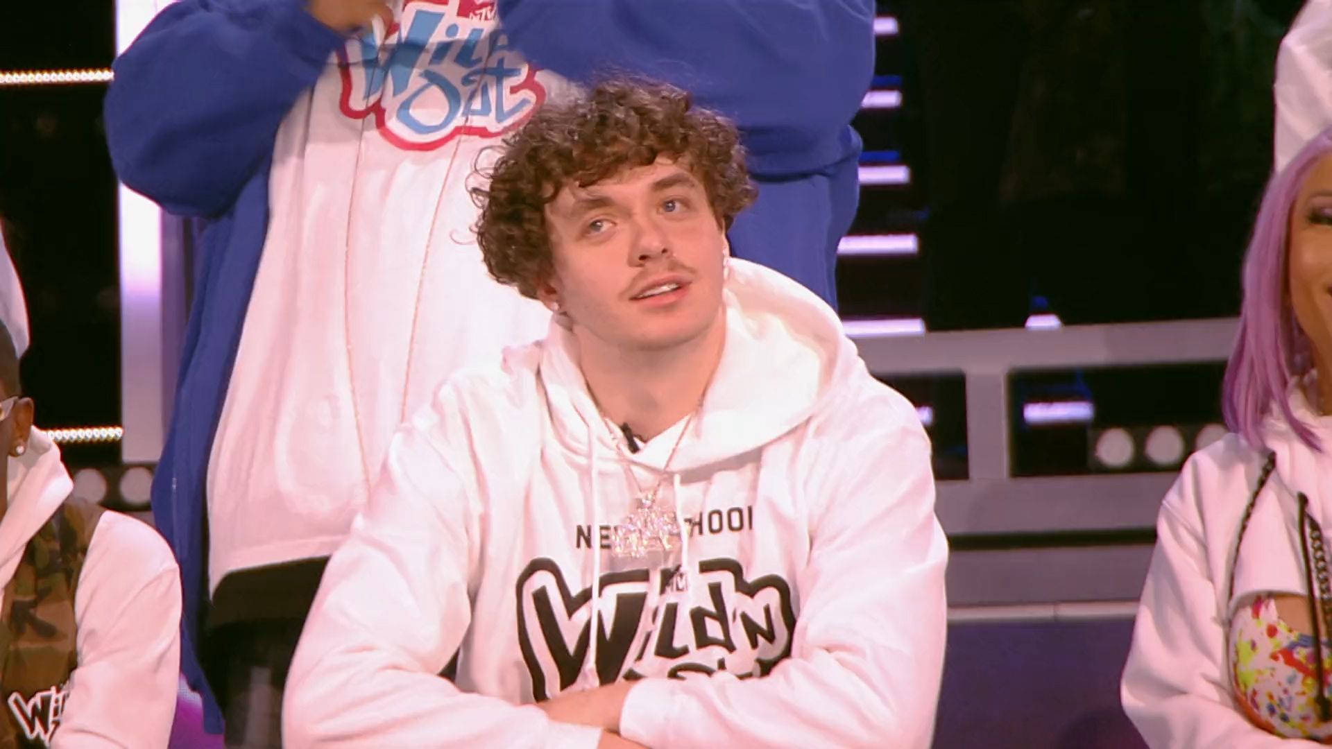 Jack Harlow, white hoodie, TV show set, Full HD Desktop Wallpaper