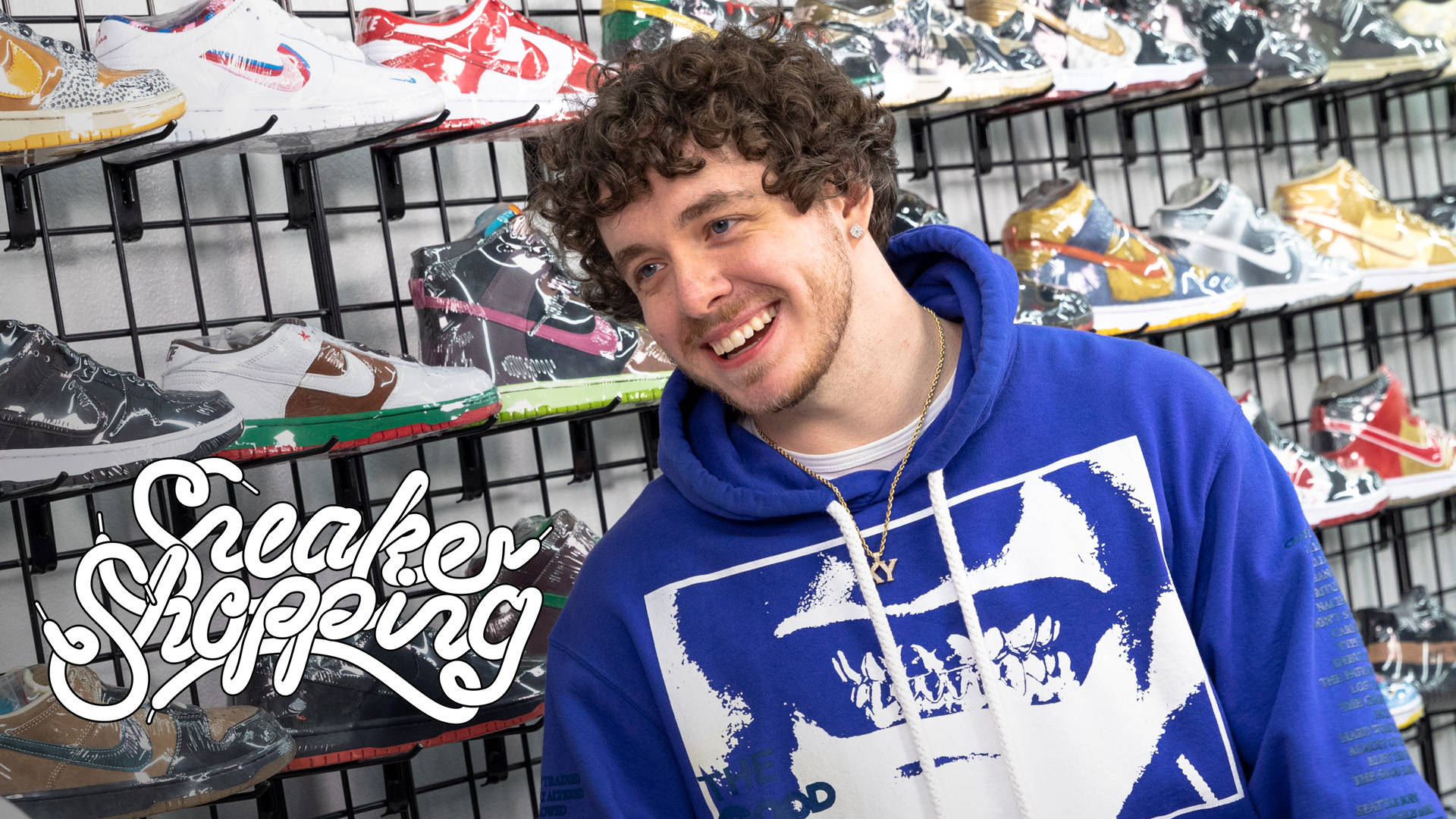 Jack Harlow, blue hoodie, colorful sneakers, Full HD Desktop Wallpaper