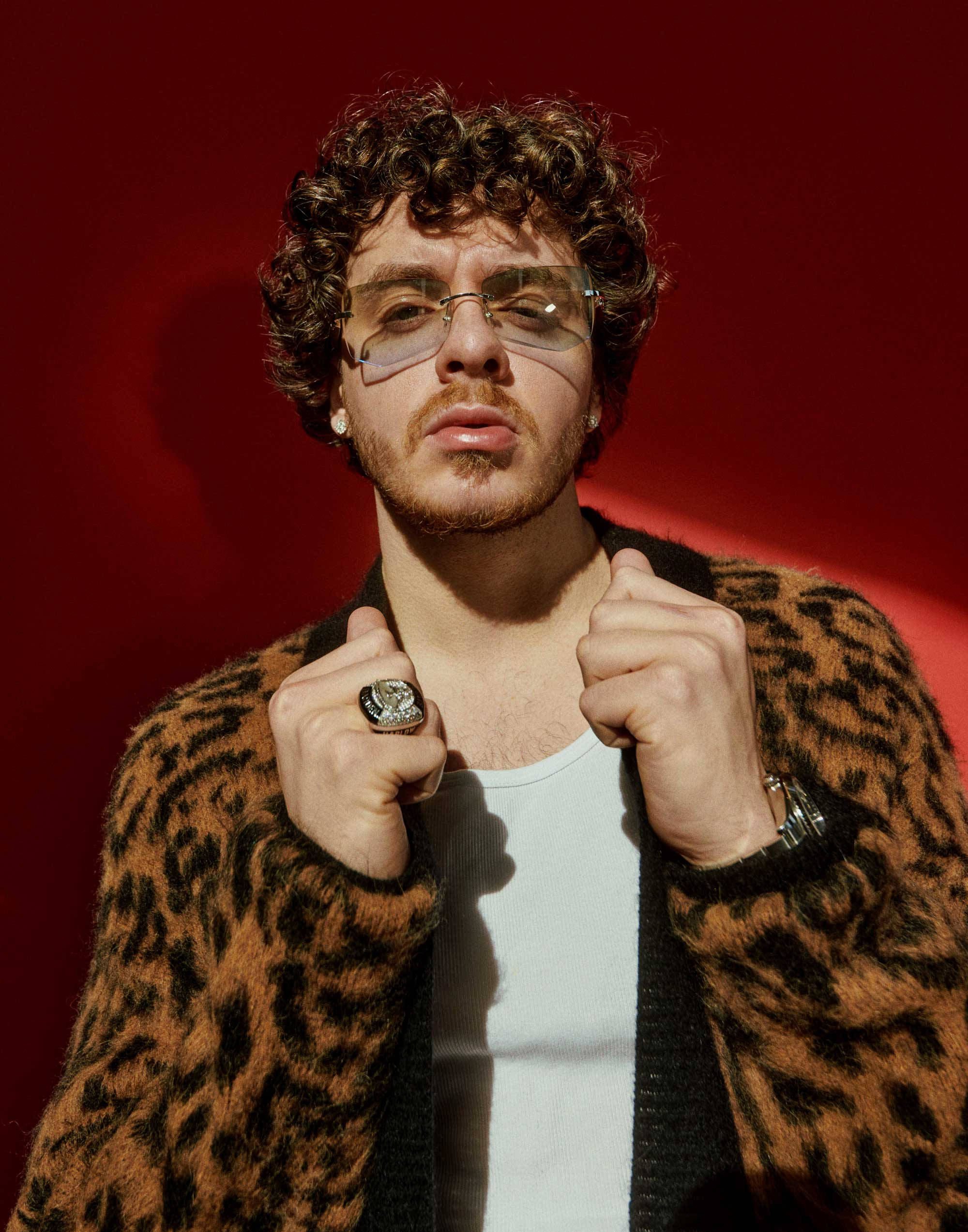 Jack Harlow, leopard print cardigan, curly hair, Full HD Phone Wallpaper