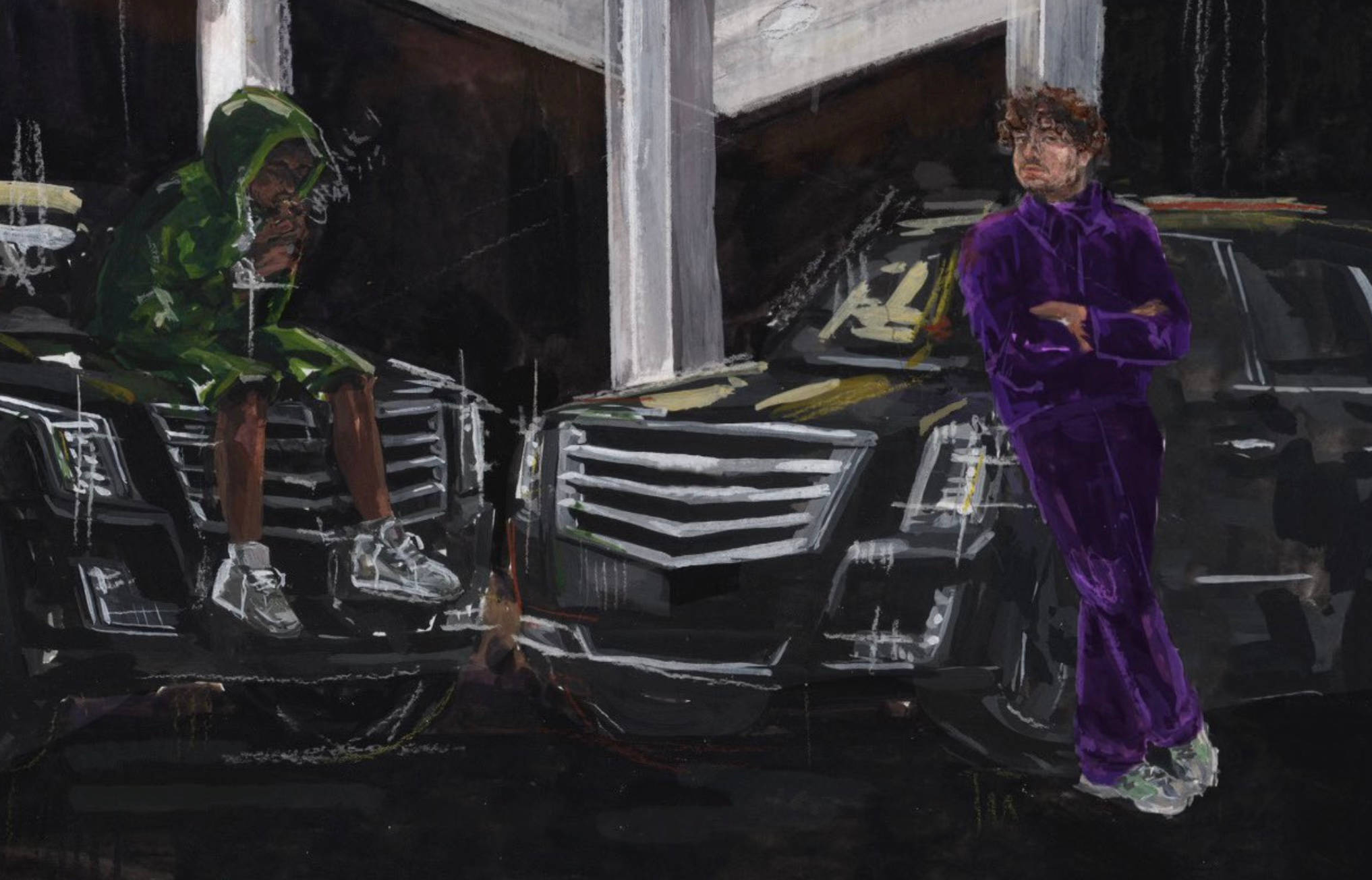 Jack Harlow, vibrant green, purple velour, Full HD Desktop Wallpaper