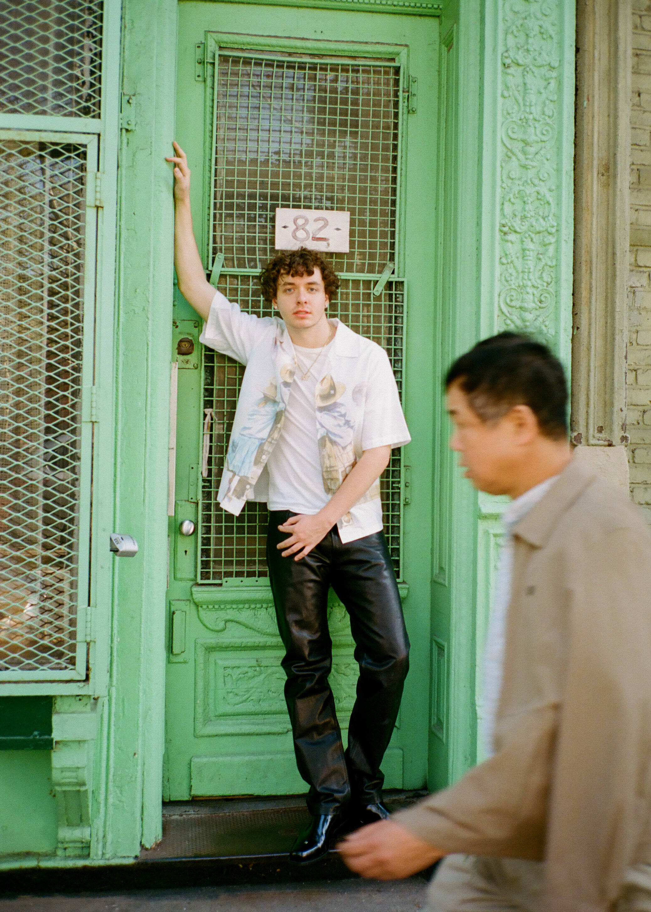 Jack Harlow, white shirt, black leather pants, 2K Phone Wallpaper