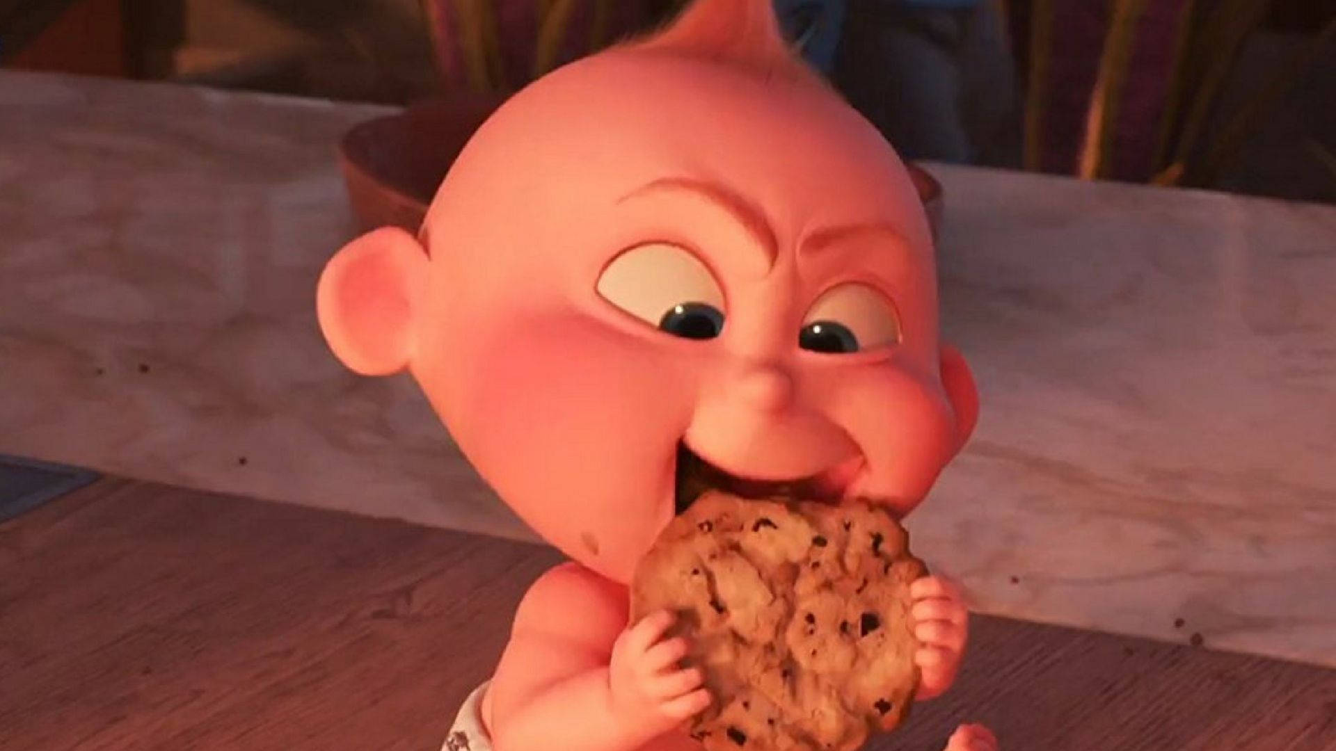 Jack Jack, chocolate chip cookie, wooden floor, Full HD Desktop Wallpaper