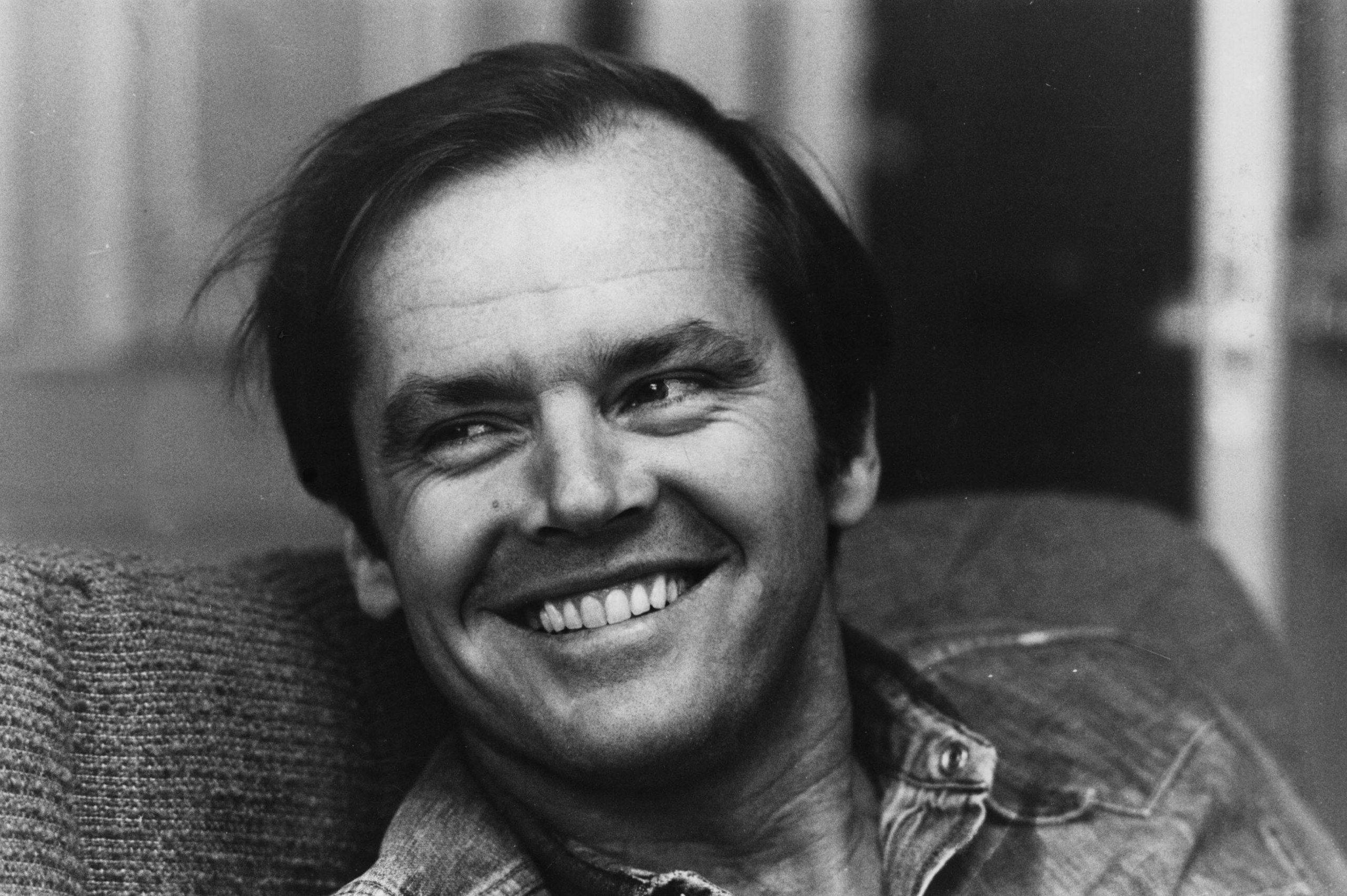 Jack Nicholson, 70s, black and white portrait, 2K Desktop Wallpaper
