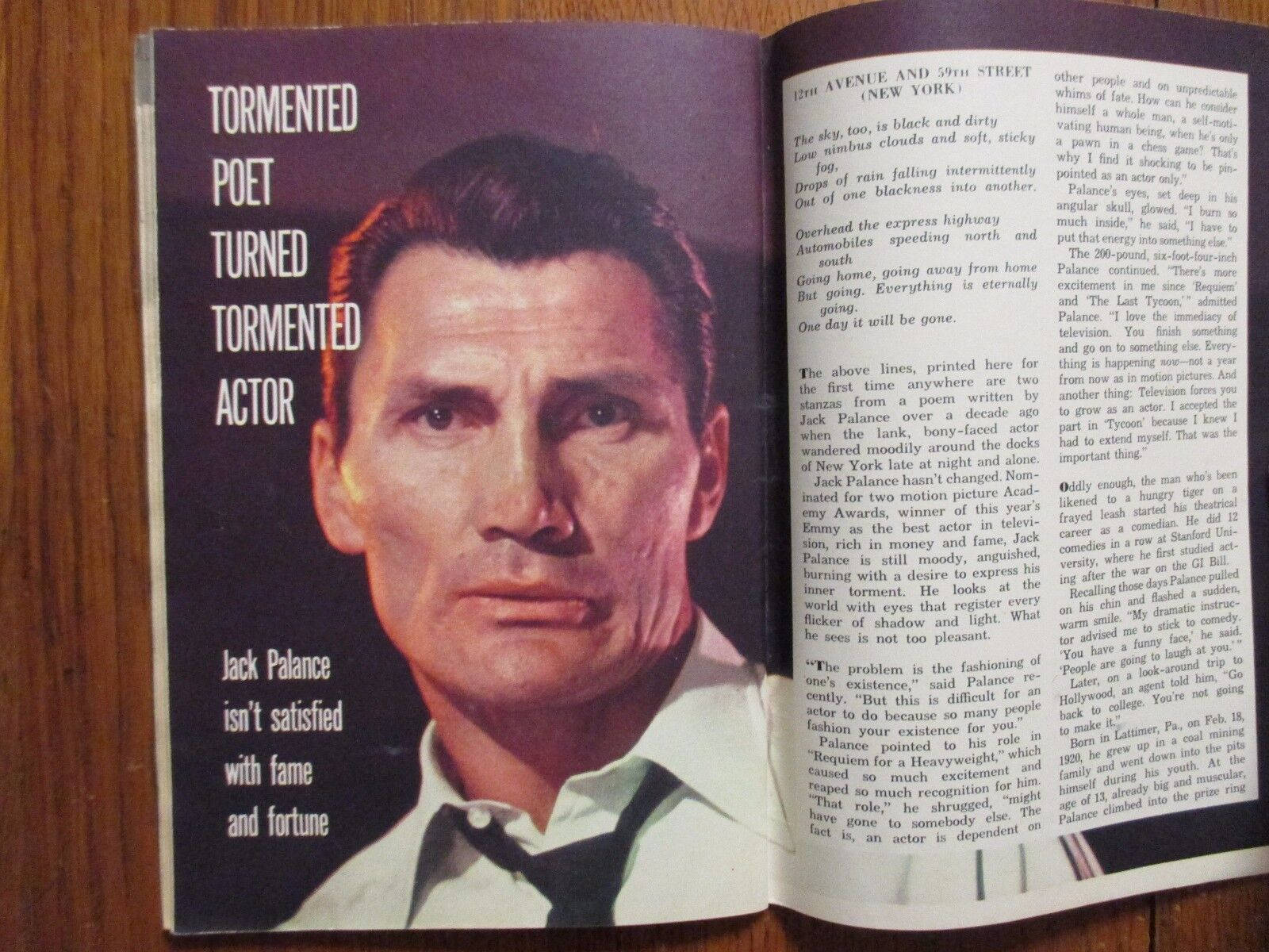 Jack Palance, Tormented Poet Turned Tormented Actor, vintage magazine spread, HD Desktop Wallpaper