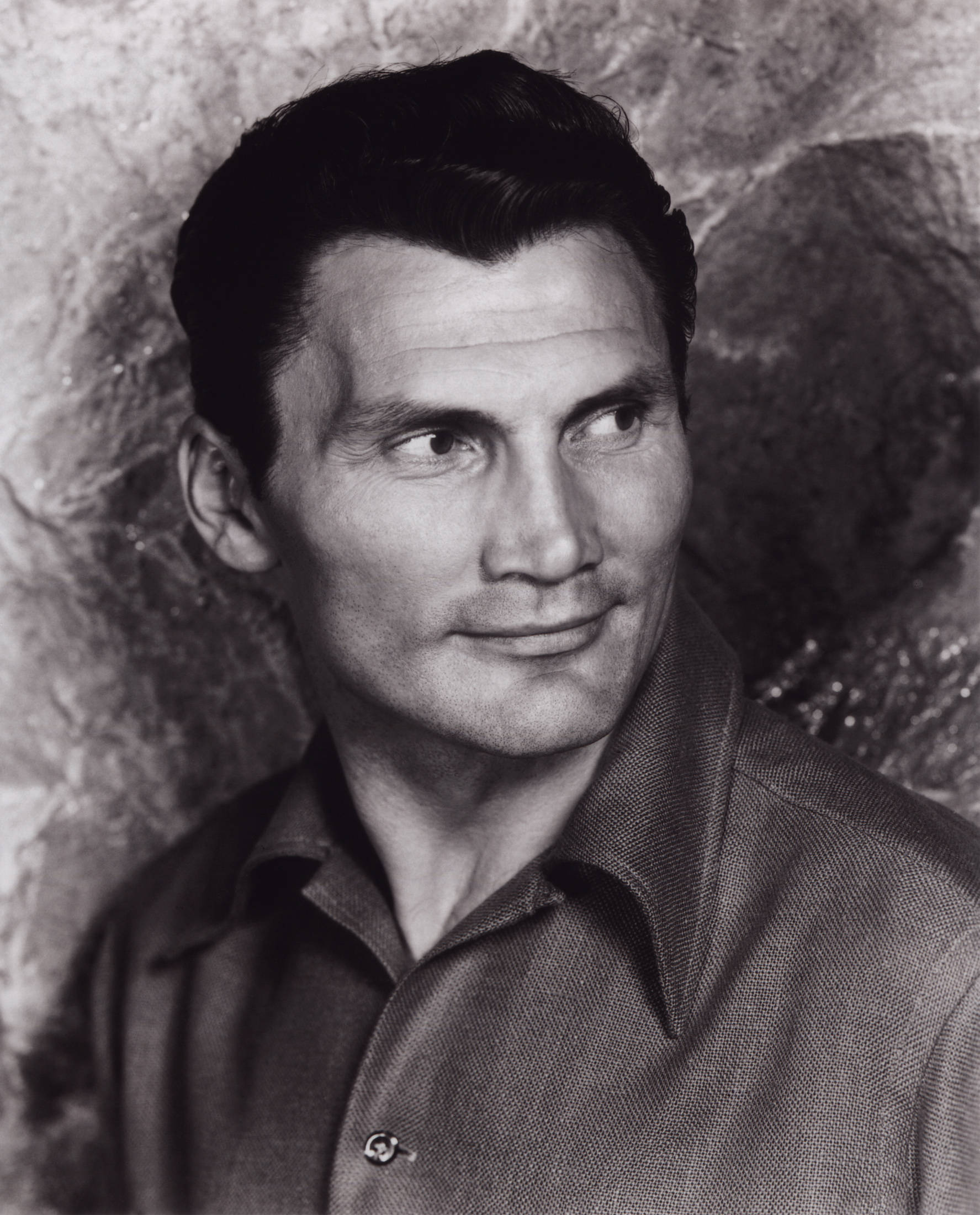 Jack Palance, black and white portrait, dark hair, Full HD Phone Wallpaper
