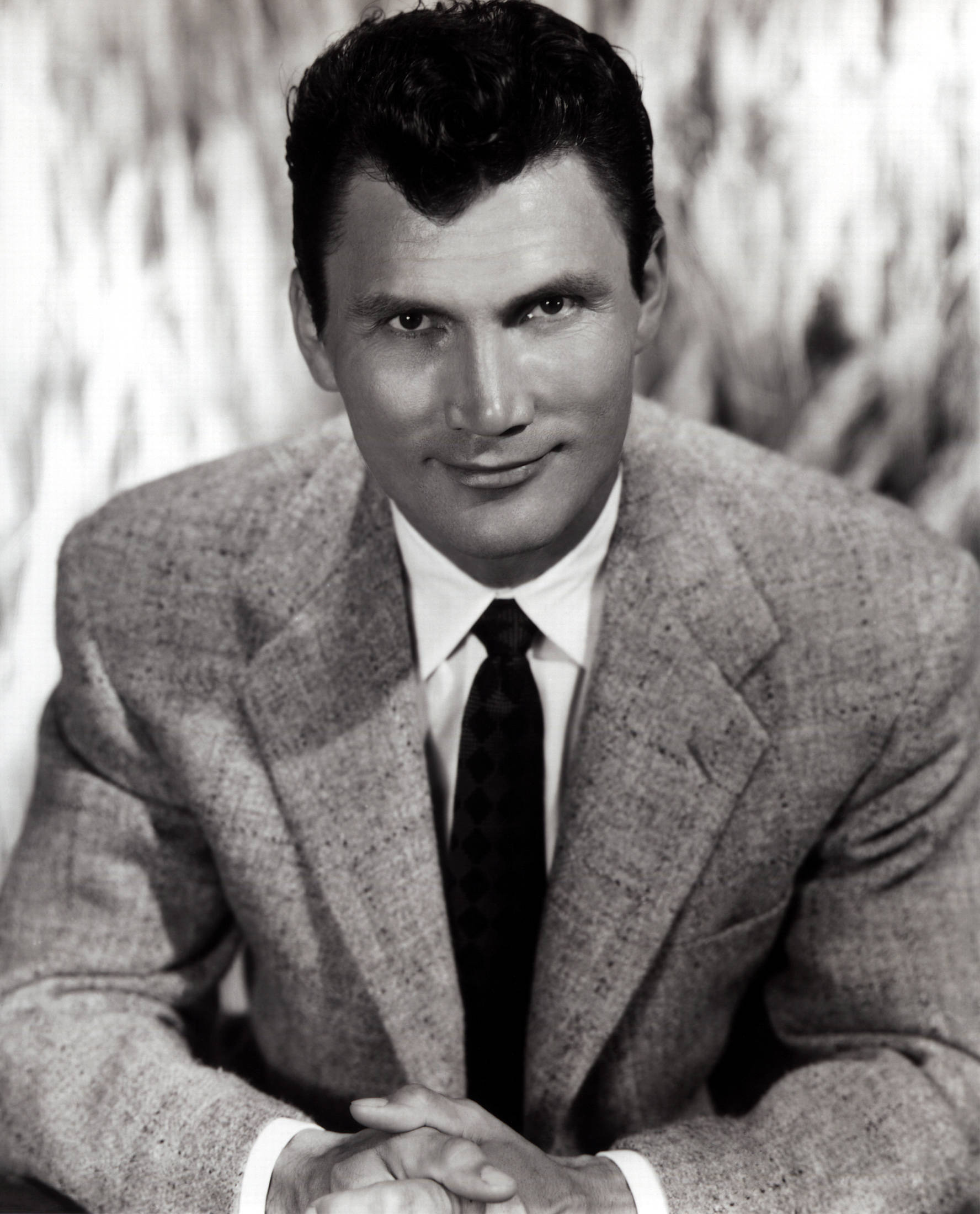 Jack Palance, black and white portrait, textured suit, Full HD Phone Wallpaper