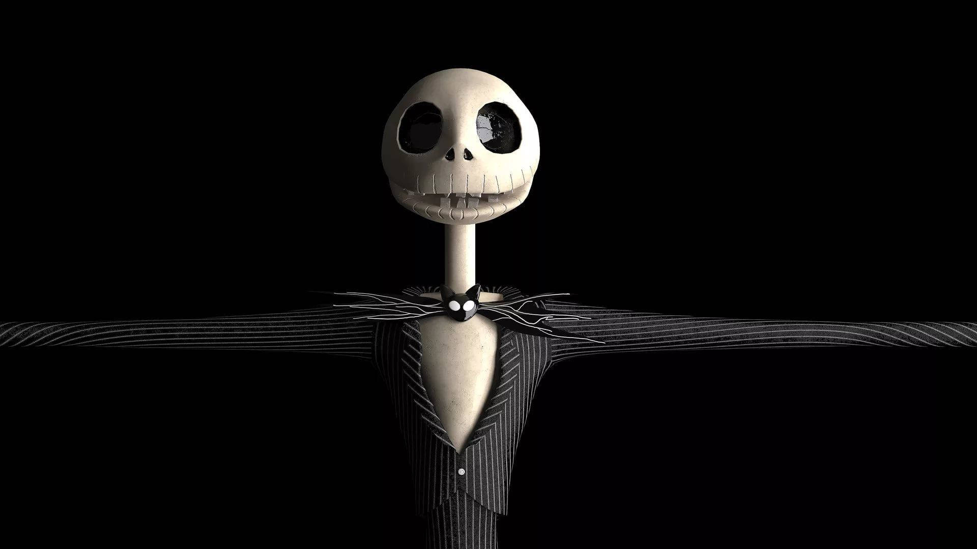 Jack Skellington, pinstripe suit, black background, Full HD Desktop Wallpaper