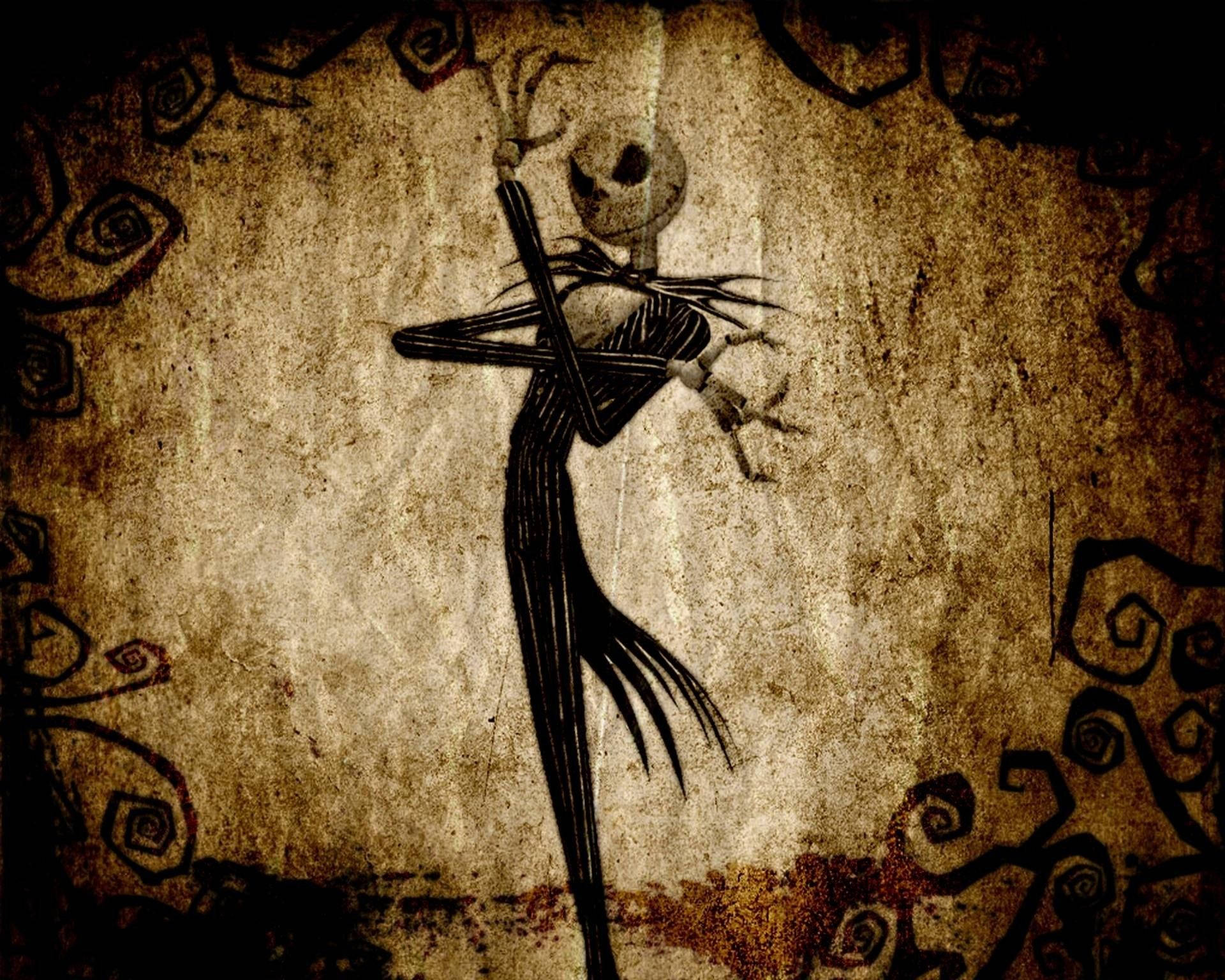 Jack Skellington, pumpkin head, textured parchment background, Full HD Desktop Wallpaper