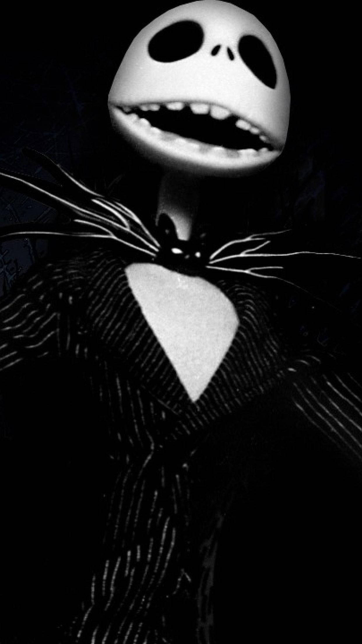 Jack Skellington, striped suit, black and white portrait, Full HD Phone Wallpaper