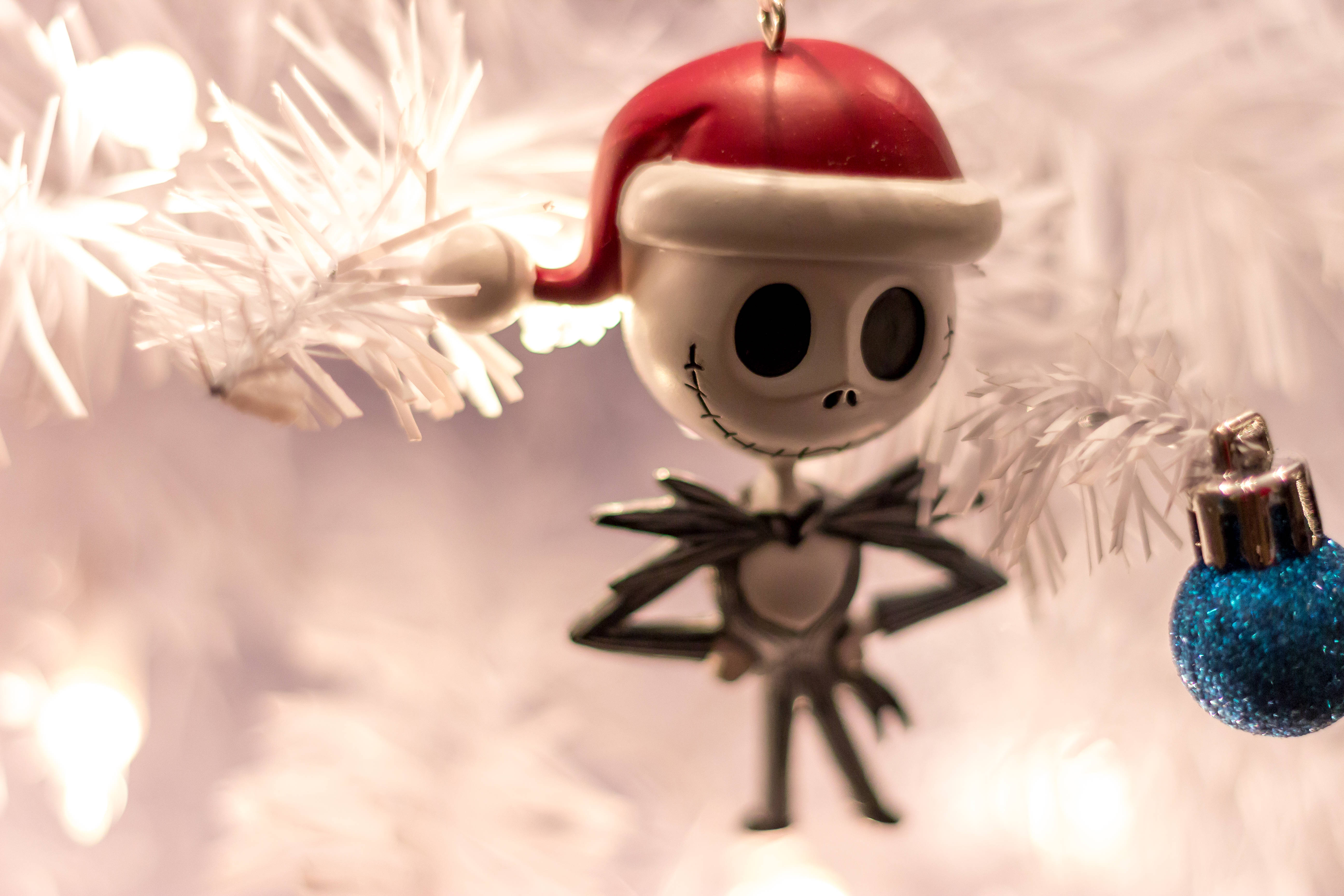 Jack Skellington, Christmas ornament, white tree, 5K Desktop Wallpaper