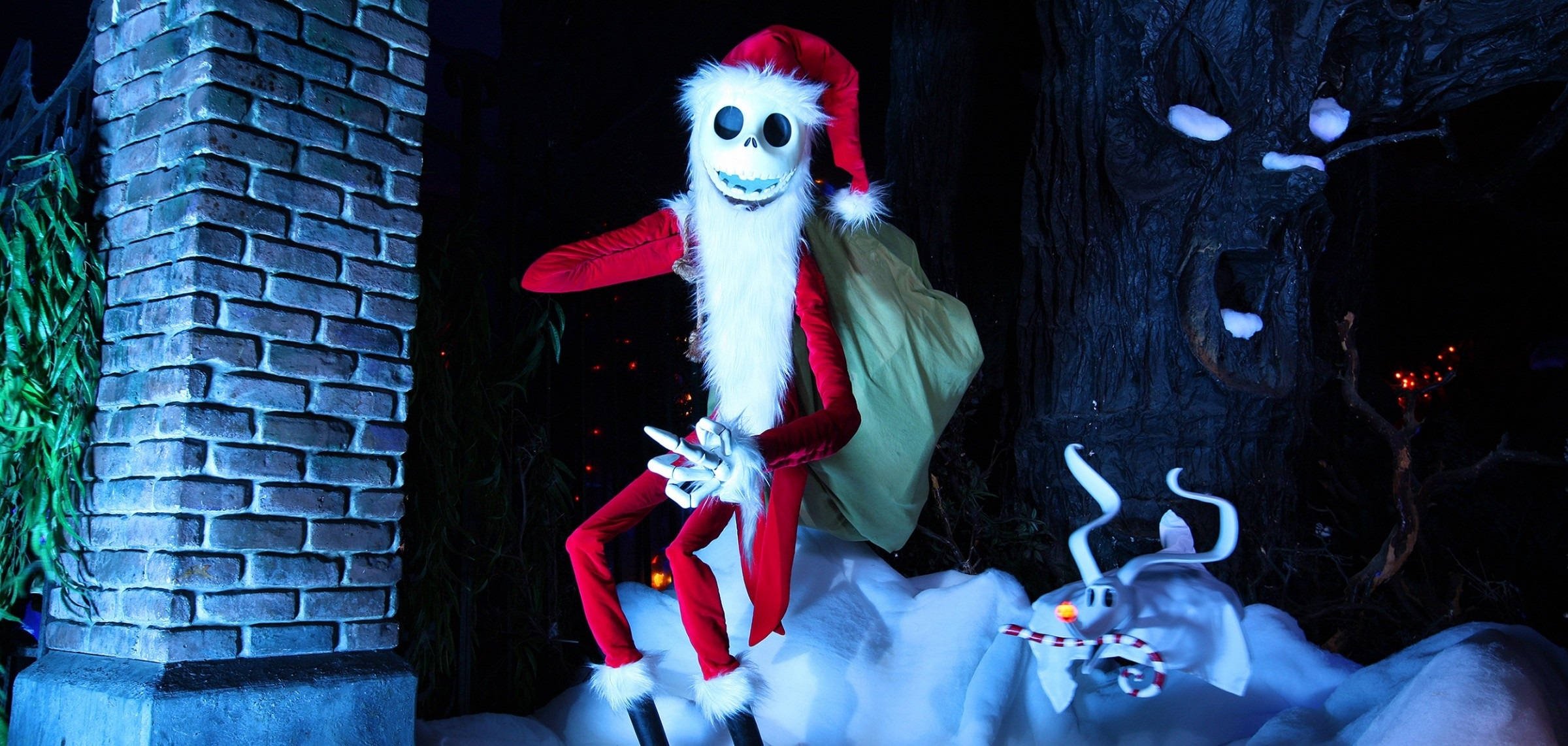 Jack Skellington, red Santa suit, white fur trim, Full HD Desktop Wallpaper