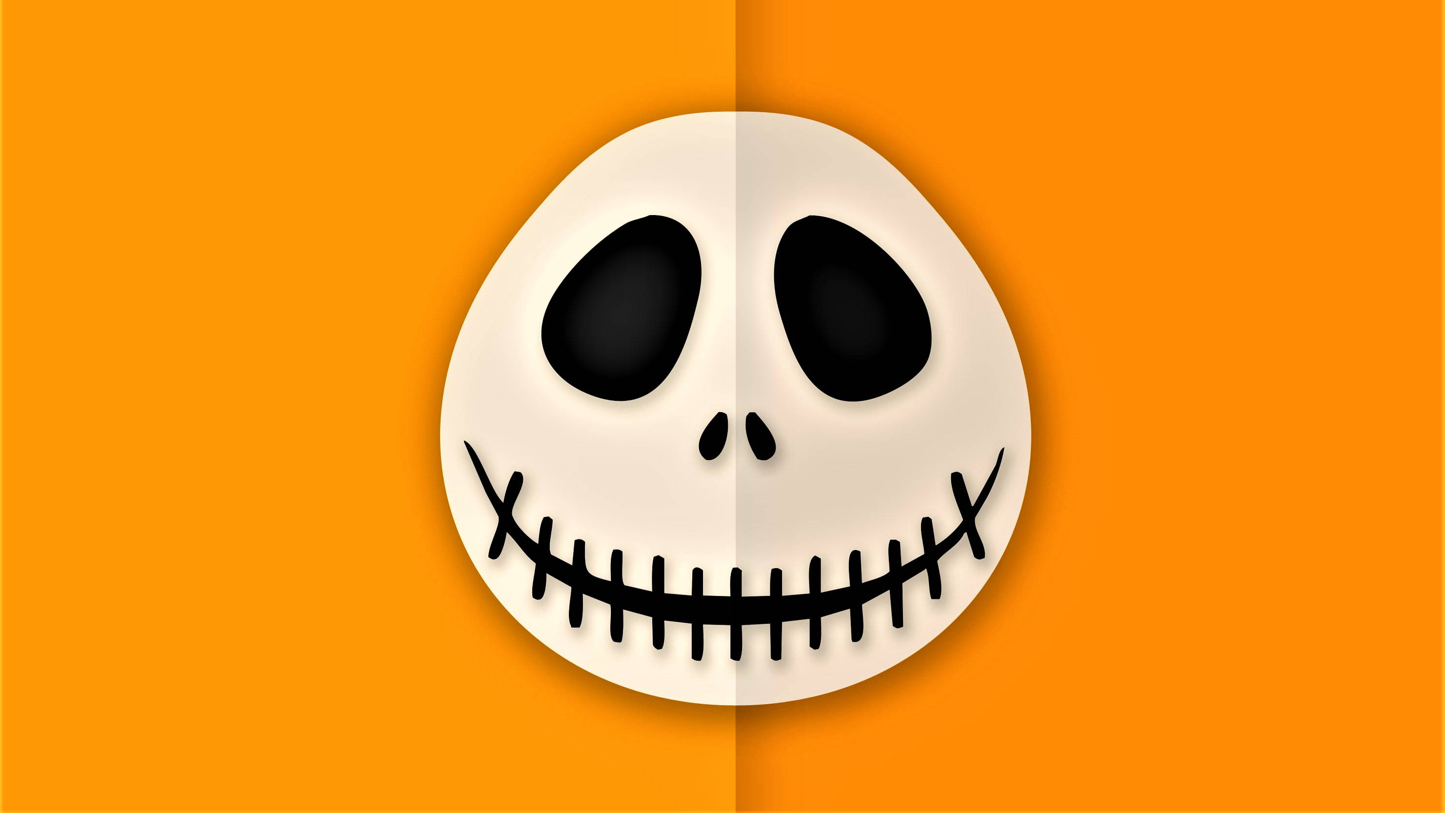 Jack Skellington, orange, white skull face, 2K Desktop Wallpaper