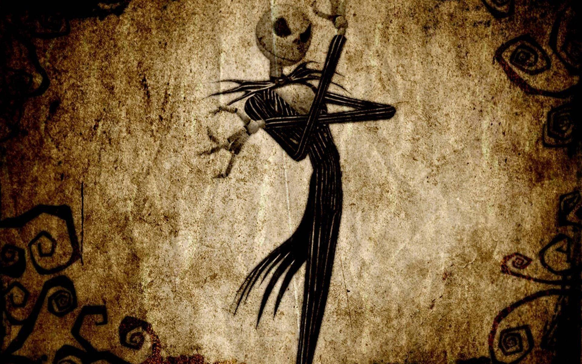 Jack Skellington, pumpkin head, textured sepia-toned background, Full HD Desktop Wallpaper