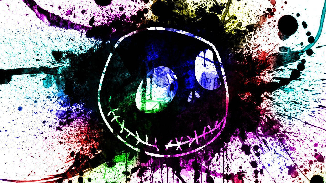 Jack Skellington, glowing eyes, vibrant paint splatters, HD Desktop Wallpaper