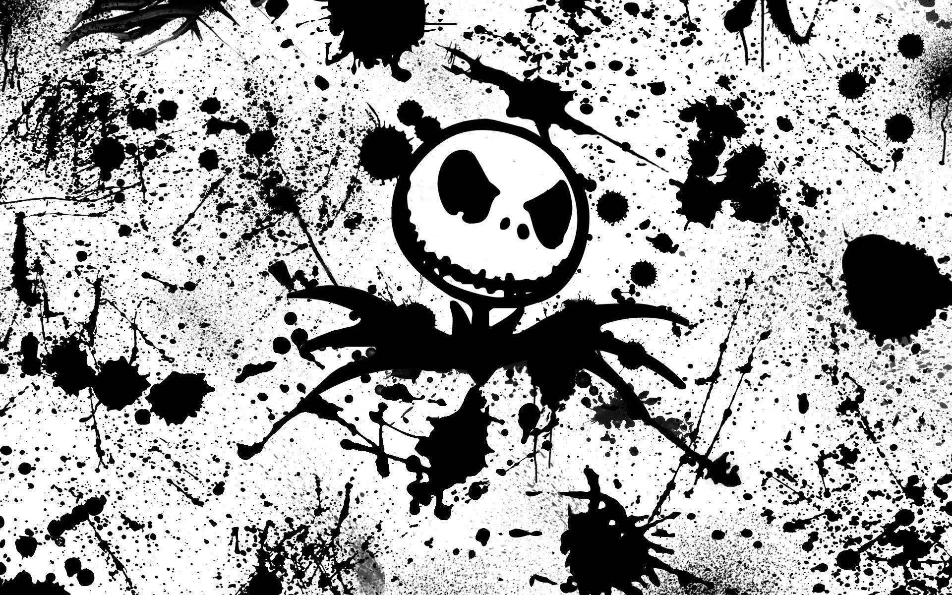 Jack Skellington, black ink splatters, stark white background, Full HD Desktop Wallpaper