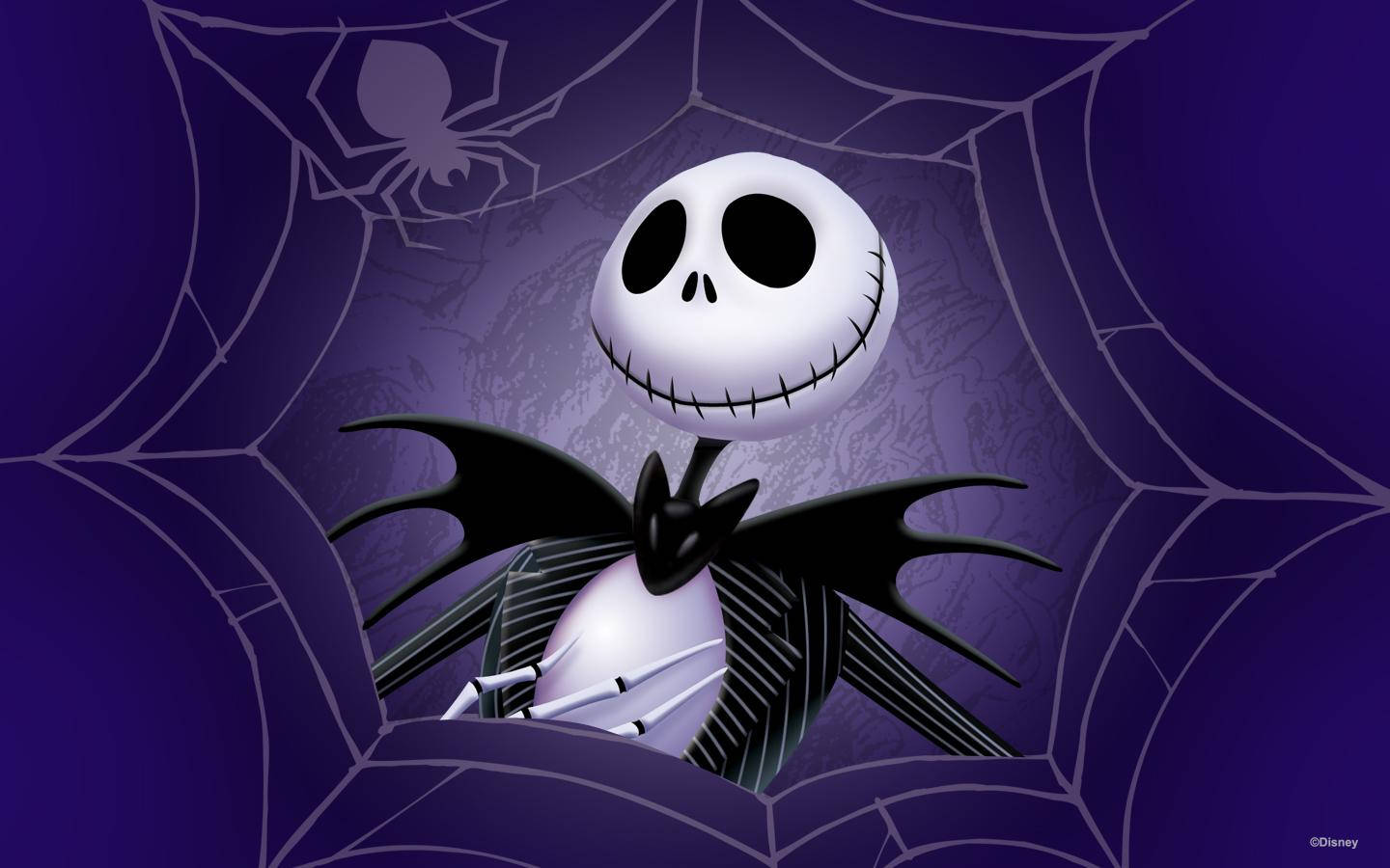 Jack Skellington, spiderweb, deep purple background, HD Desktop Wallpaper