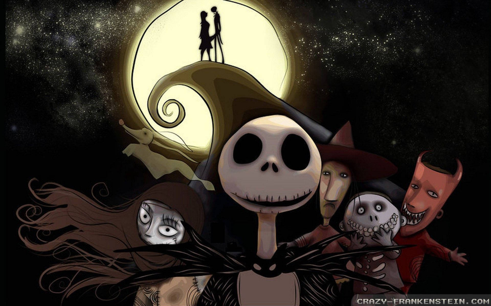 Jack Skellington, Halloween night scene, glowing full moon, Full HD Desktop Wallpaper