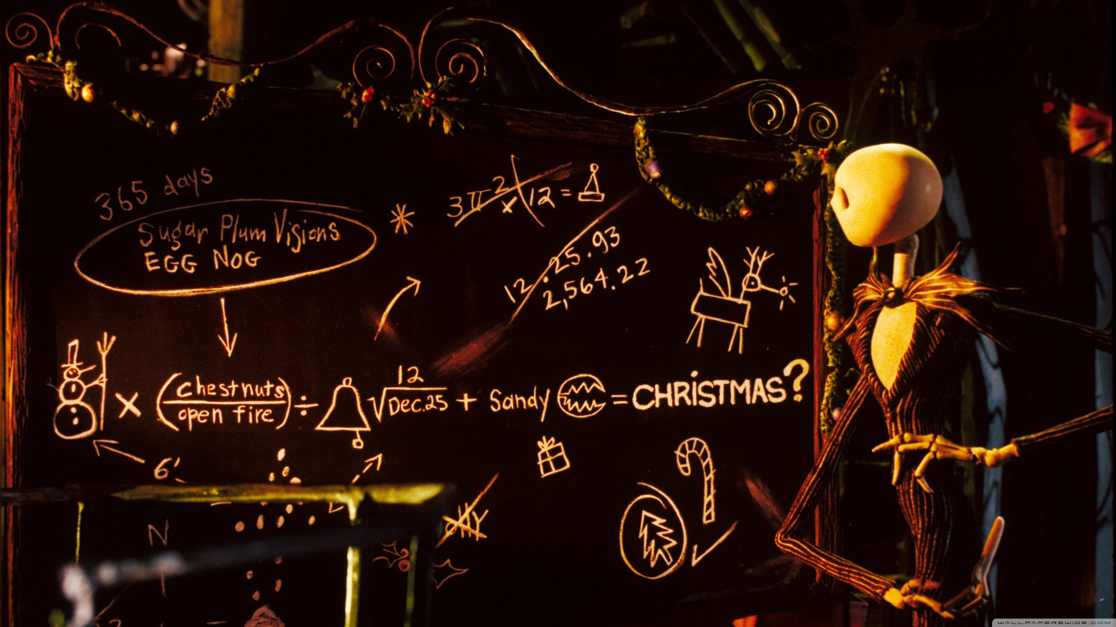 Jack Skellington, chalkboard, whimsical math equations, 2K Desktop Wallpaper