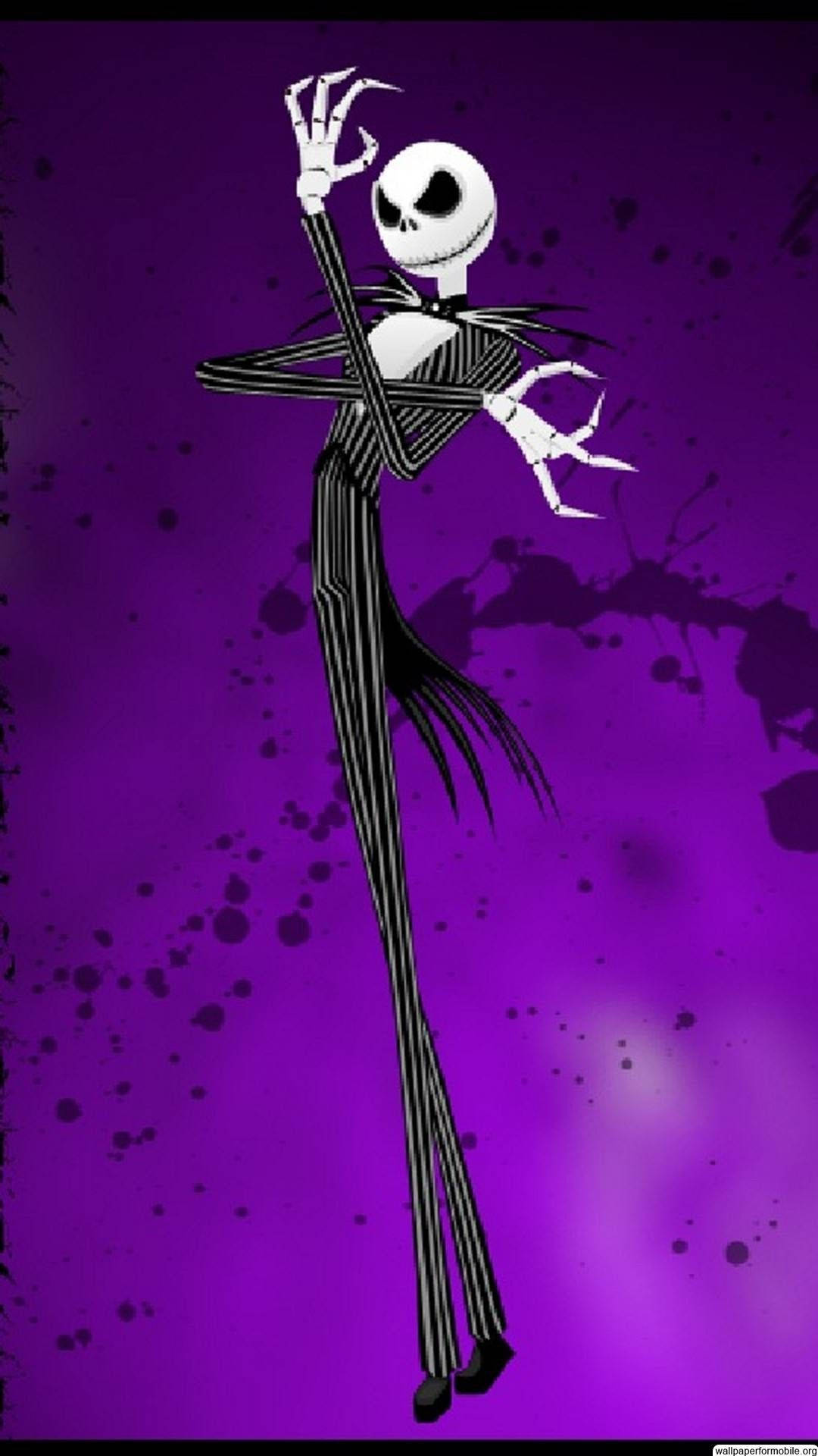 Jack Skellington, striped suit, vibrant purple splatter background, Full HD Phone Wallpaper