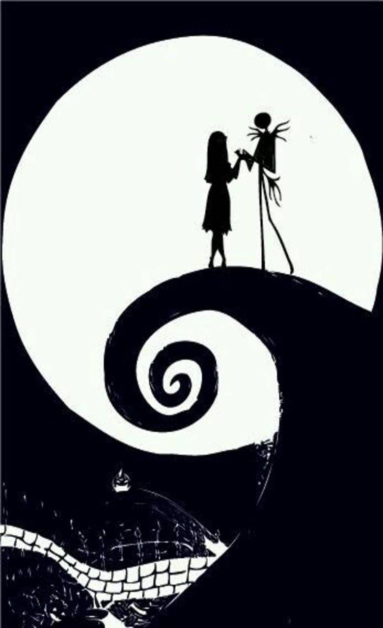 Jack Skellington, black outline, silhouetted couple, HD Phone Wallpaper