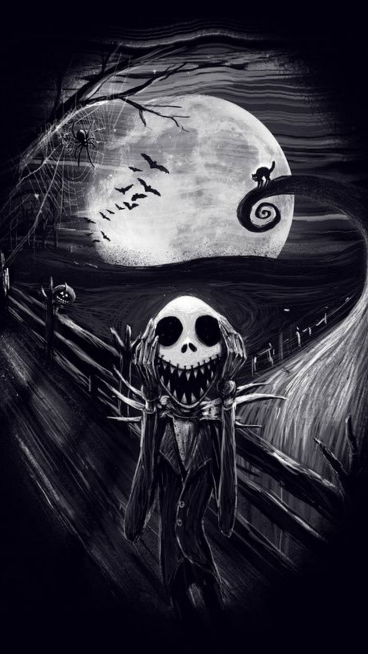 Jack Skellington, full moon, bats, 2K Phone Wallpaper